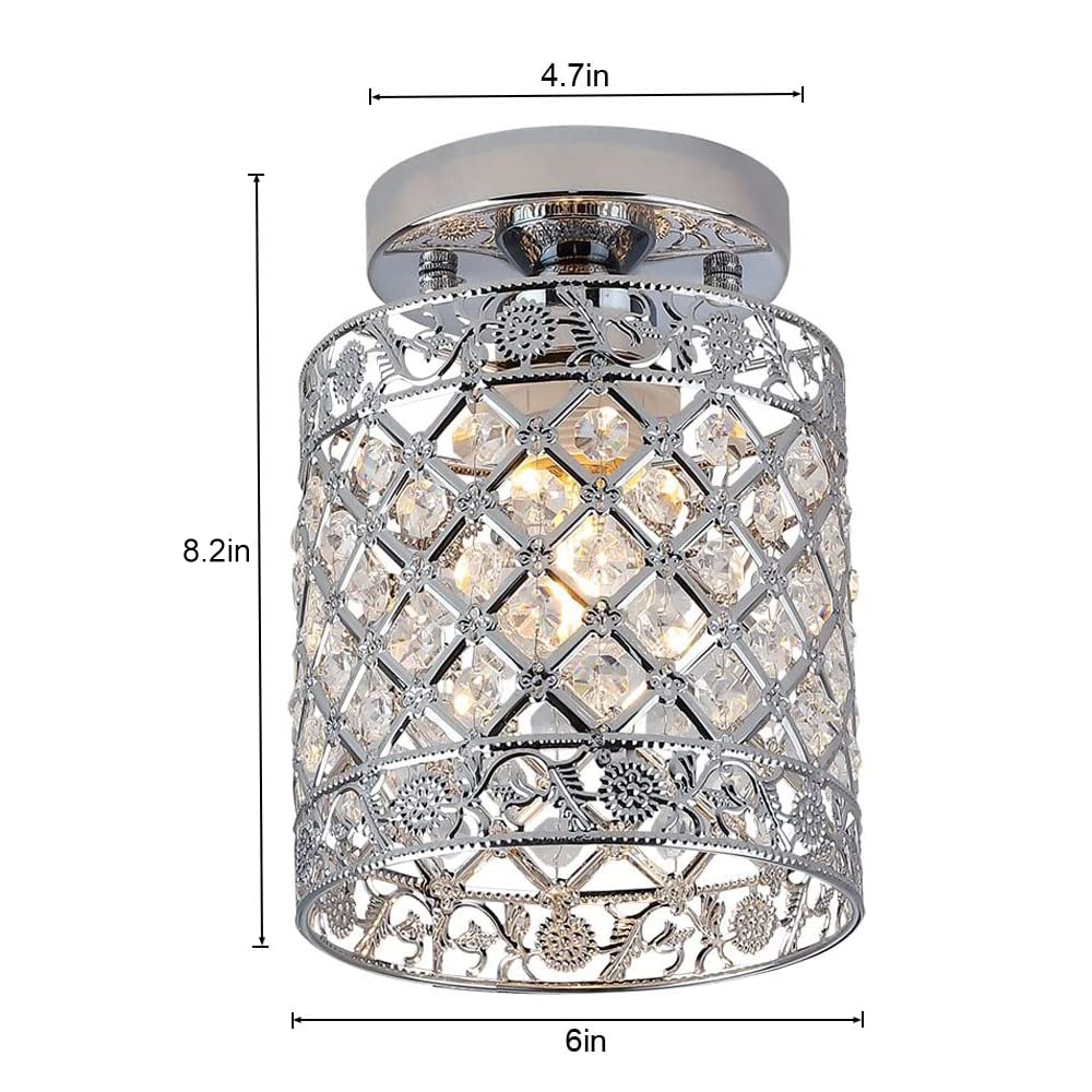 Create For Life® Mini Style Modern Decor Crystal Flush Mount Ceiling Light Fixture Crystal Chandeliers Light Ceiling Lamp For Hallway, Bar, Kitchen, Dining Room, Kids Room (6 Inch Shade Dia)