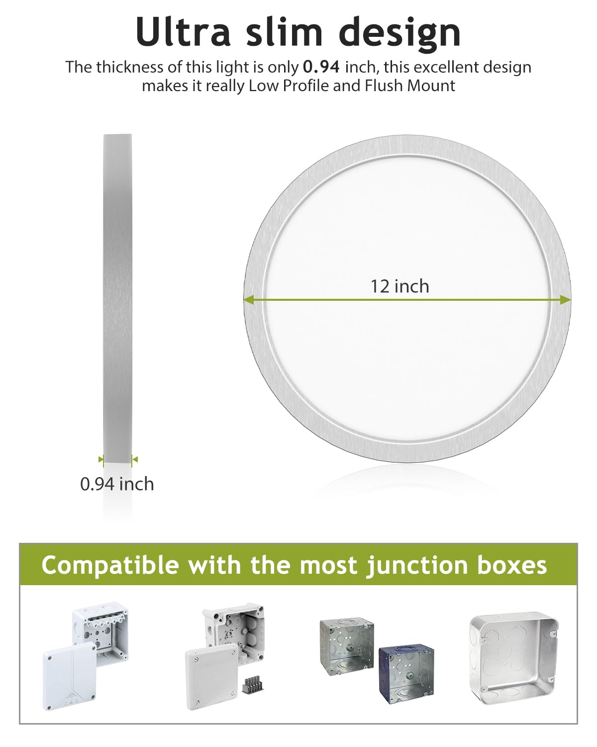 Hepside 2Pack Flush Mount Led Ceiling Light Fixture Brushed Nickel, 12Inch 28W, Dimmable 3000K-4500K-6000K 3 Color Selectable Ceiling Lamp 3200Lm Low Profile Ceiling Light For Kitchen Bedroom Hallway