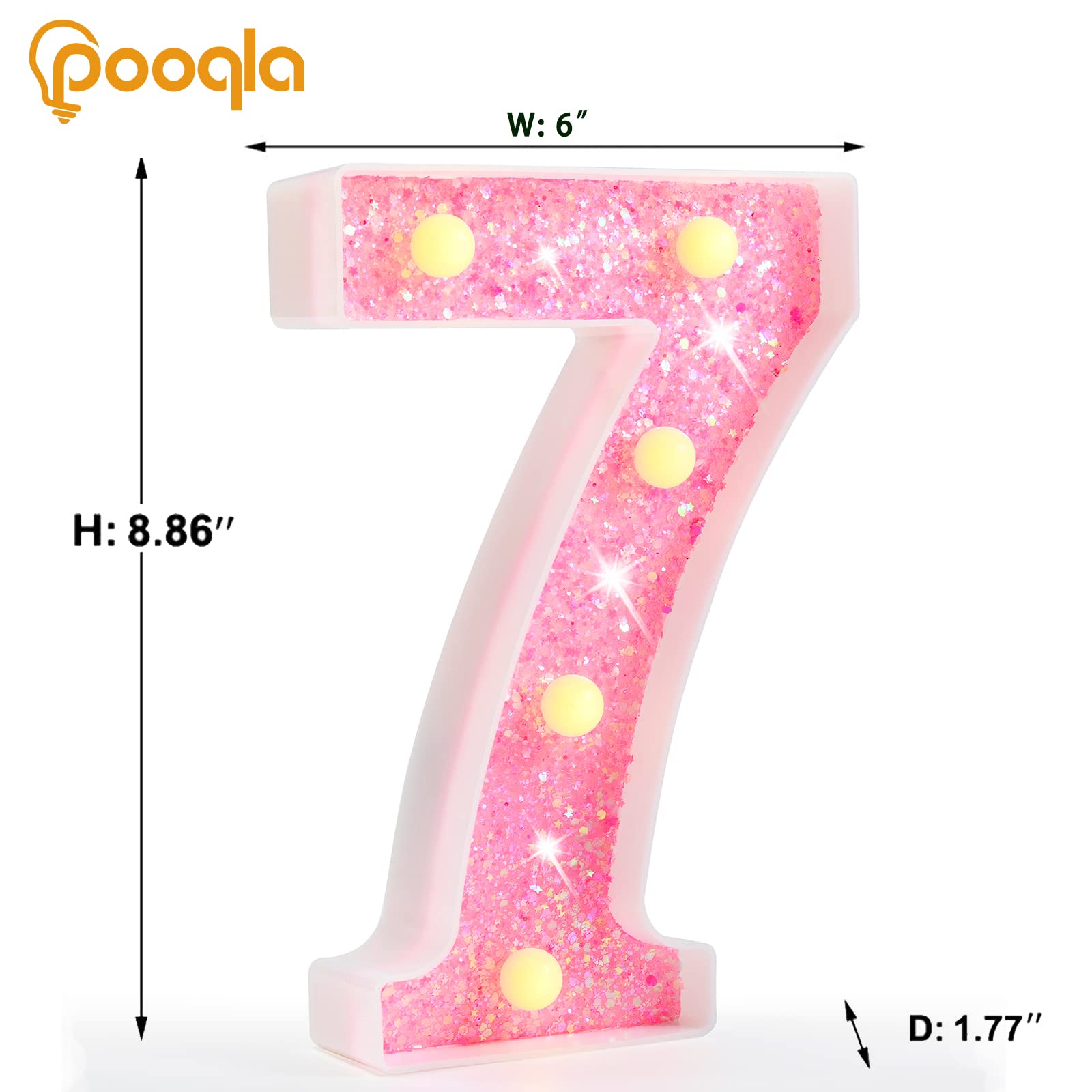 Pooqla Marquee Numbers Lights, Light Up Numbers Battery Powered, Glitter Lighted Numbers For Birthday Party, Shiny Led Numbers For Christmas Wedding Home Bar Decoration, Pink Number 7