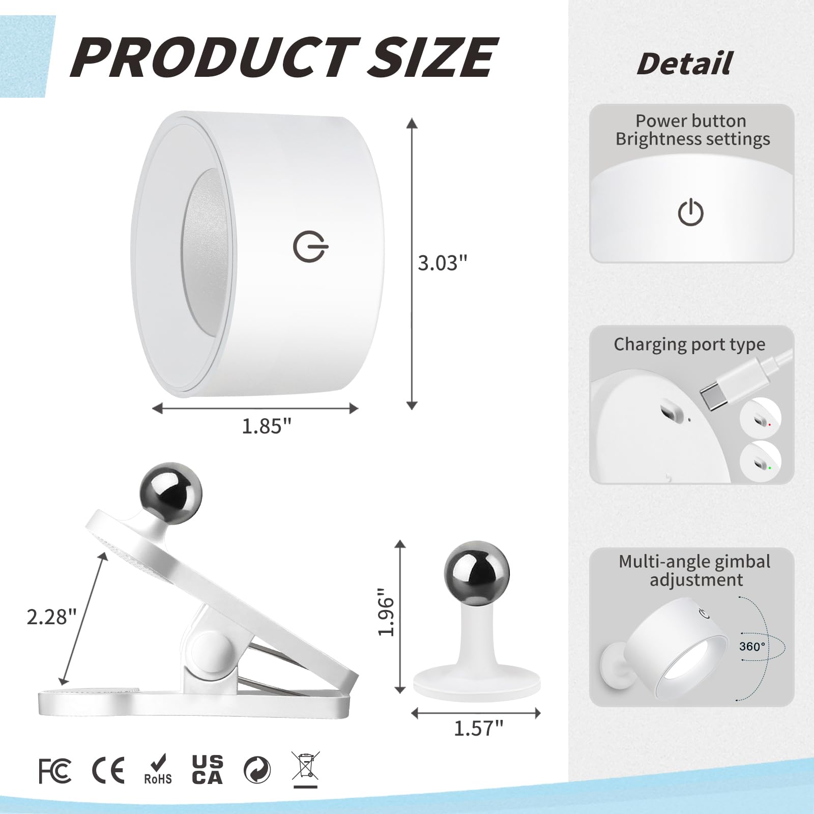Adetu Led Wall Sconces 2 Pcs With Remote, Wall Mounted Lights Rechargeable Battery Operated, 3 Color Temperatures & Dimmable Wal