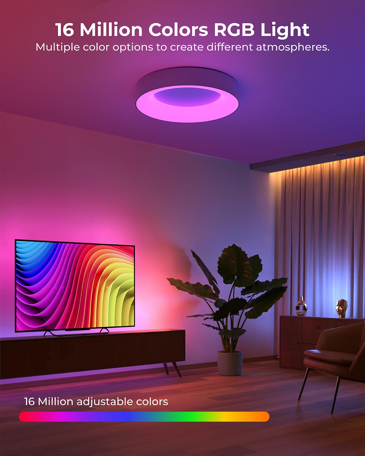 Annaror Smart WiFi Ceiling Light Fixture, RGB LED, 2400LM, 11in, 3000K-6500K, Plastic, Model LS-CL-H24W-D