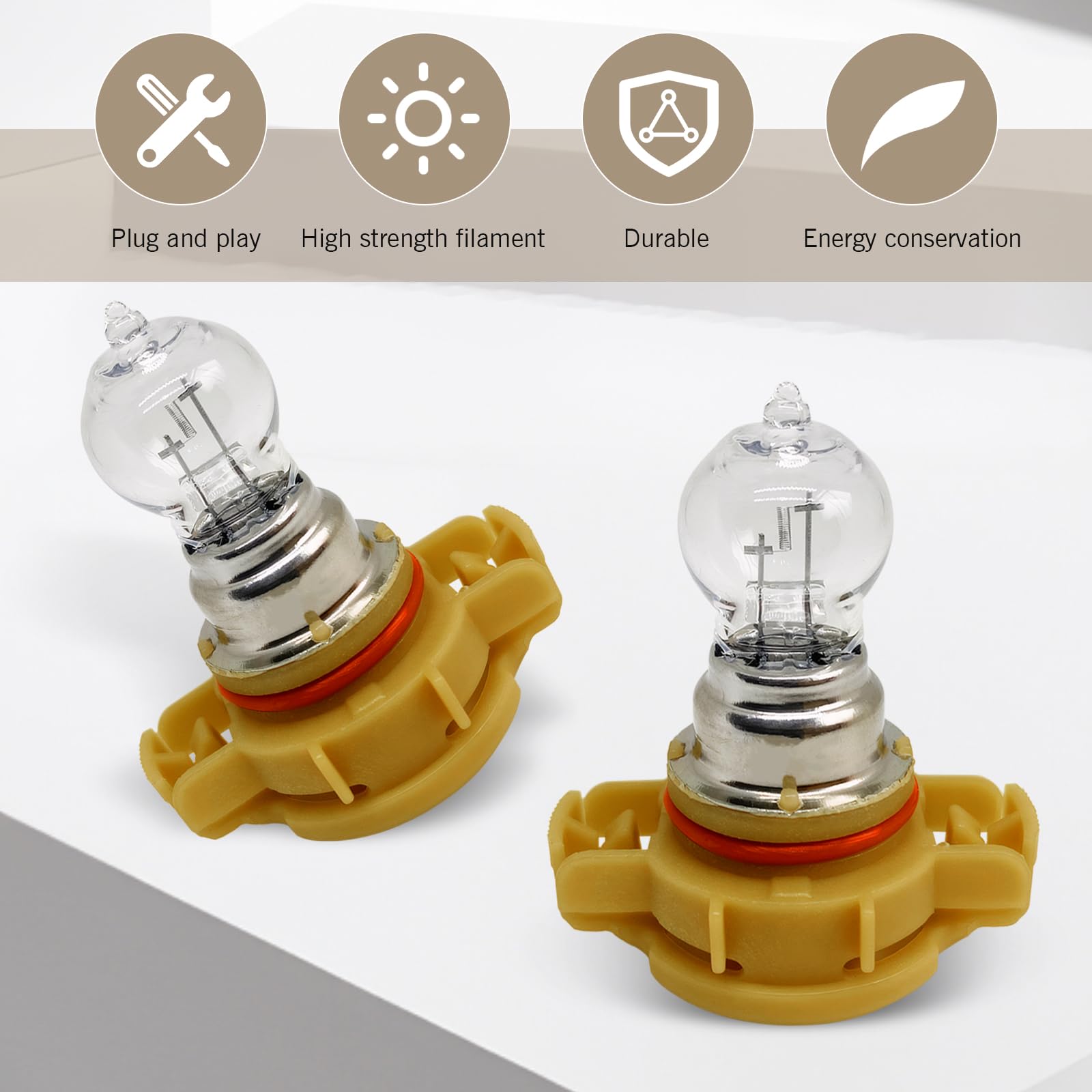 Downhill Psx24W Fog Light Bulbs 12V 24W 3500K Ultra-Bright Shock-Proof Quartz Glass Daytime Running Light  Plug And Play Multi-Functional Cars Lighting Replacement (Warm White Light)