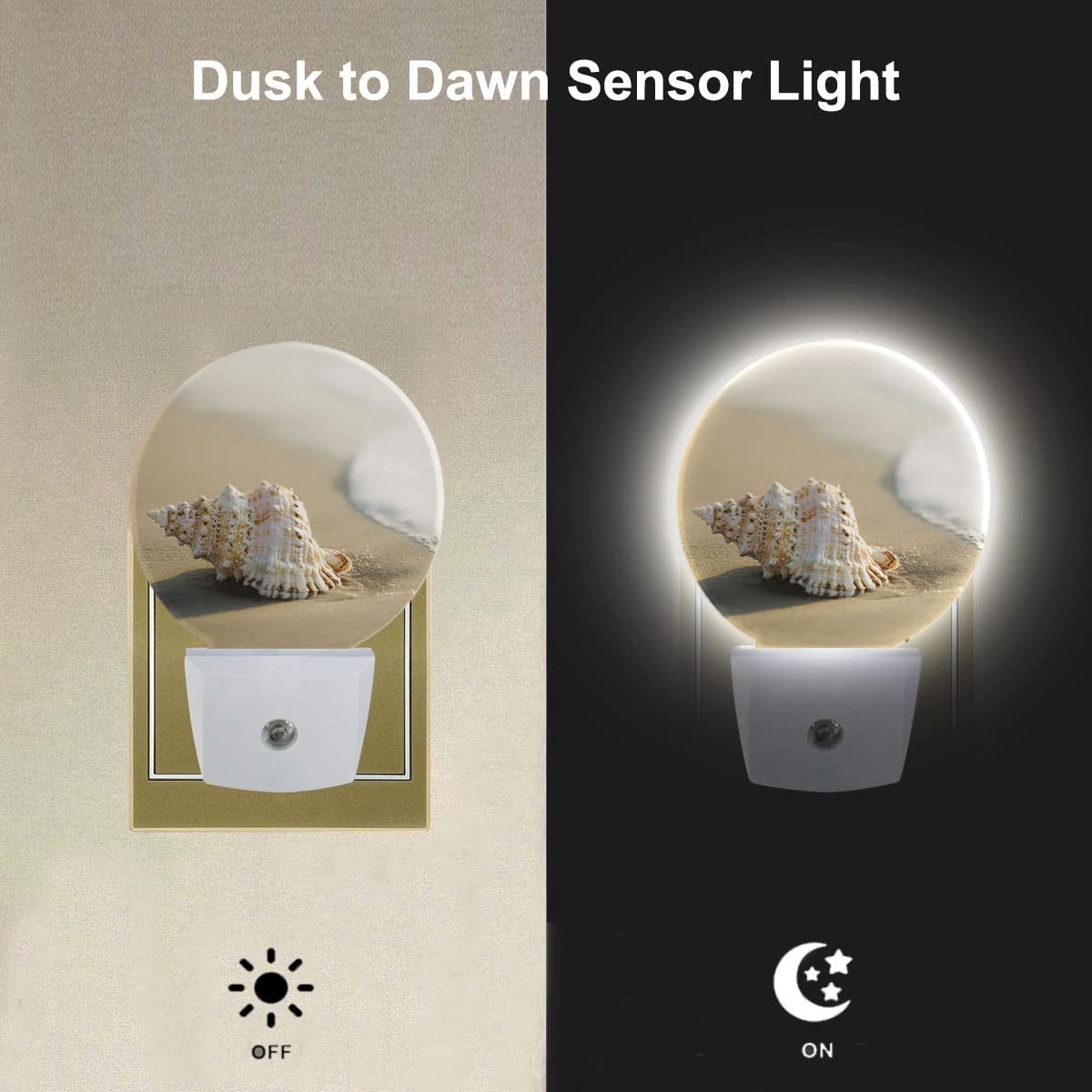 Ekobla Summer Beach Led Night Light Conch Shell On Beach Sea Waves Ocean Night Lamp Home Auto Sensor Led Dusk To Dawn Light For