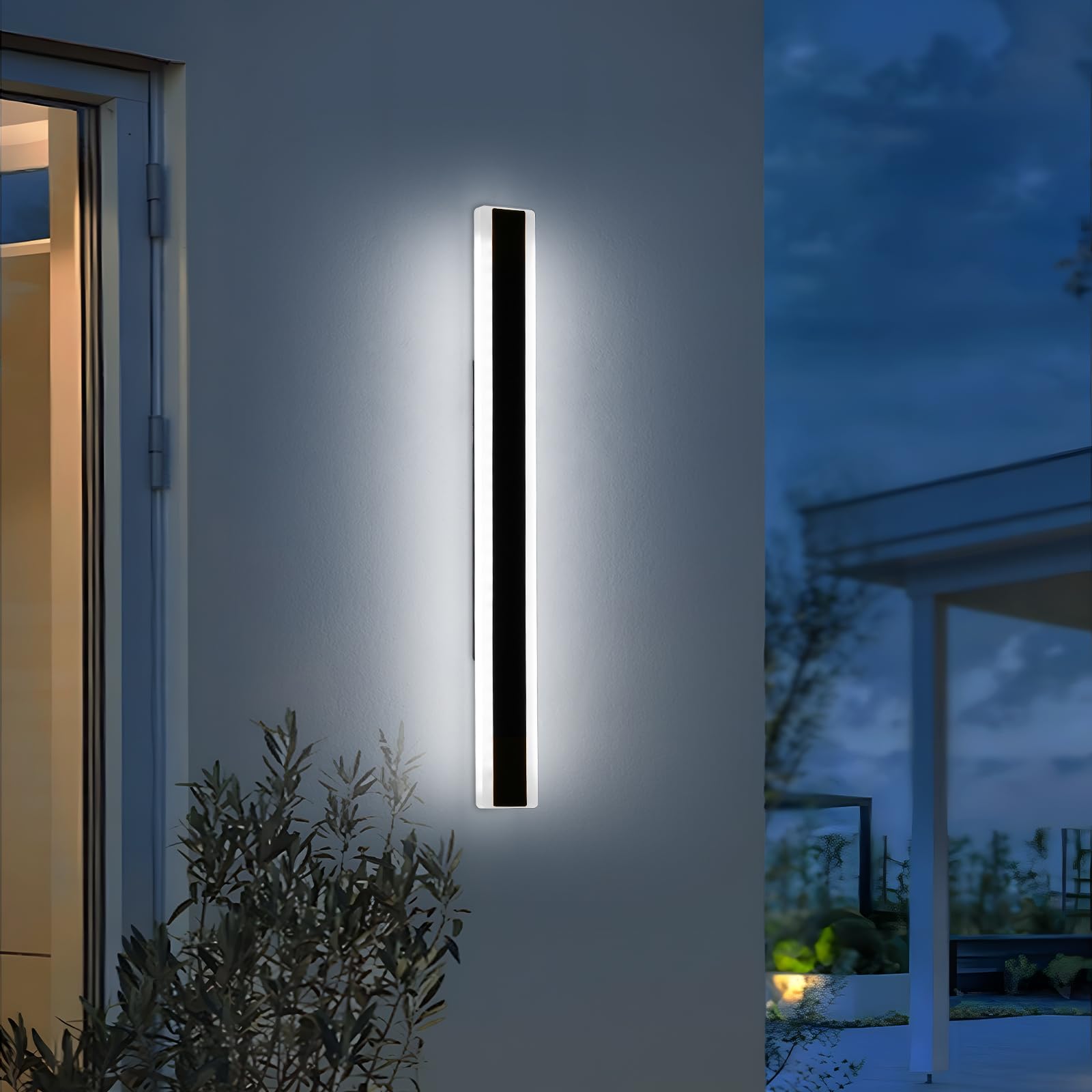 Mikeru 39.3Inch Long Led Wall Light  6000K Cool White Modern Outdoor Wall Light Ip65 Waterproof Black Acrylic Porch Exterior Lighting Fixtures  Exterior Wall Mount Lights For Garage Front Door