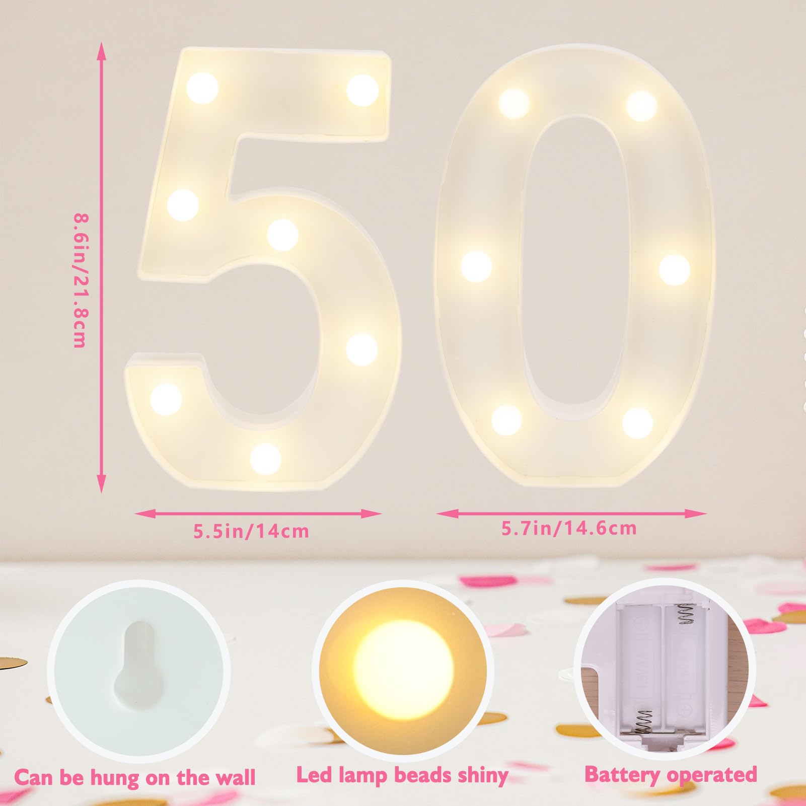 IFDGCTK Decorative LED Number Lights for 50th Birthday Party, Warm White, Model IFDGCTK