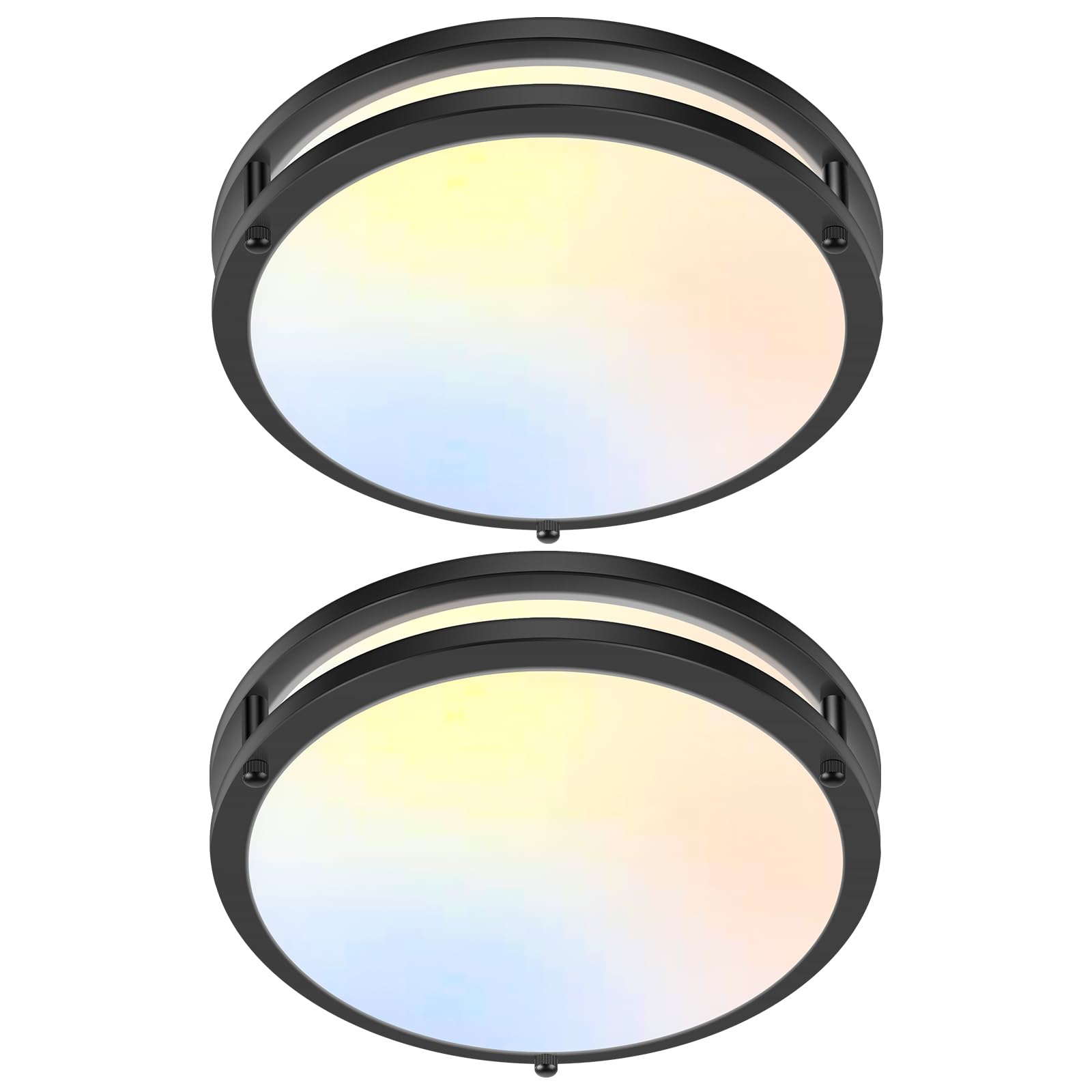 2-Pack 36W LED Flush Mount Ceiling Lights, 3200LM Black Ceiling Light Fixtures, 5 Color in One (2700K/3000K/4000K/5000K/6500K), 