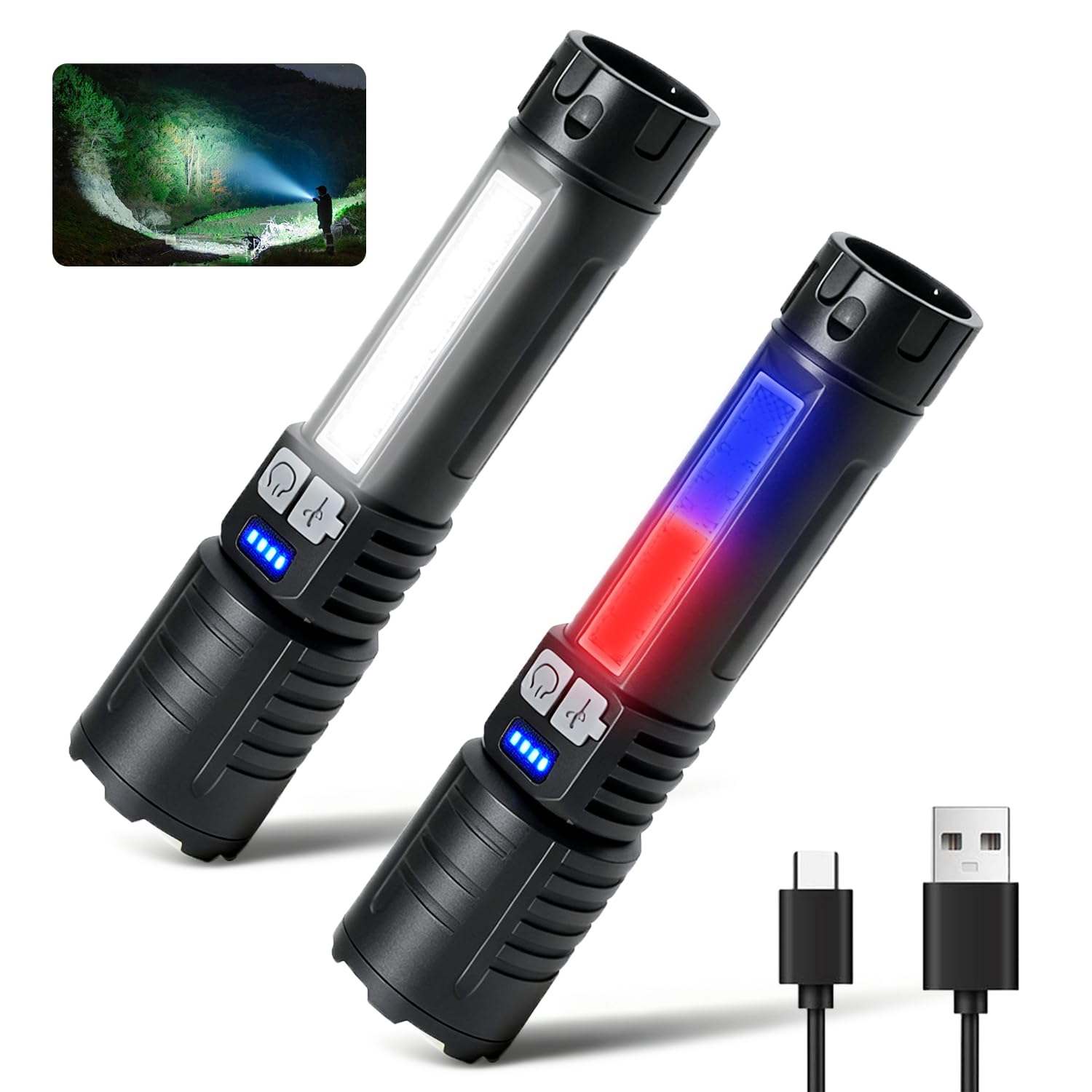 [Upgraded] Tactical Flashlights Torch High Lumens Rechargeable, 5 Modes Led Waterproof Zoomable Linternas Handheld Small Flashli
