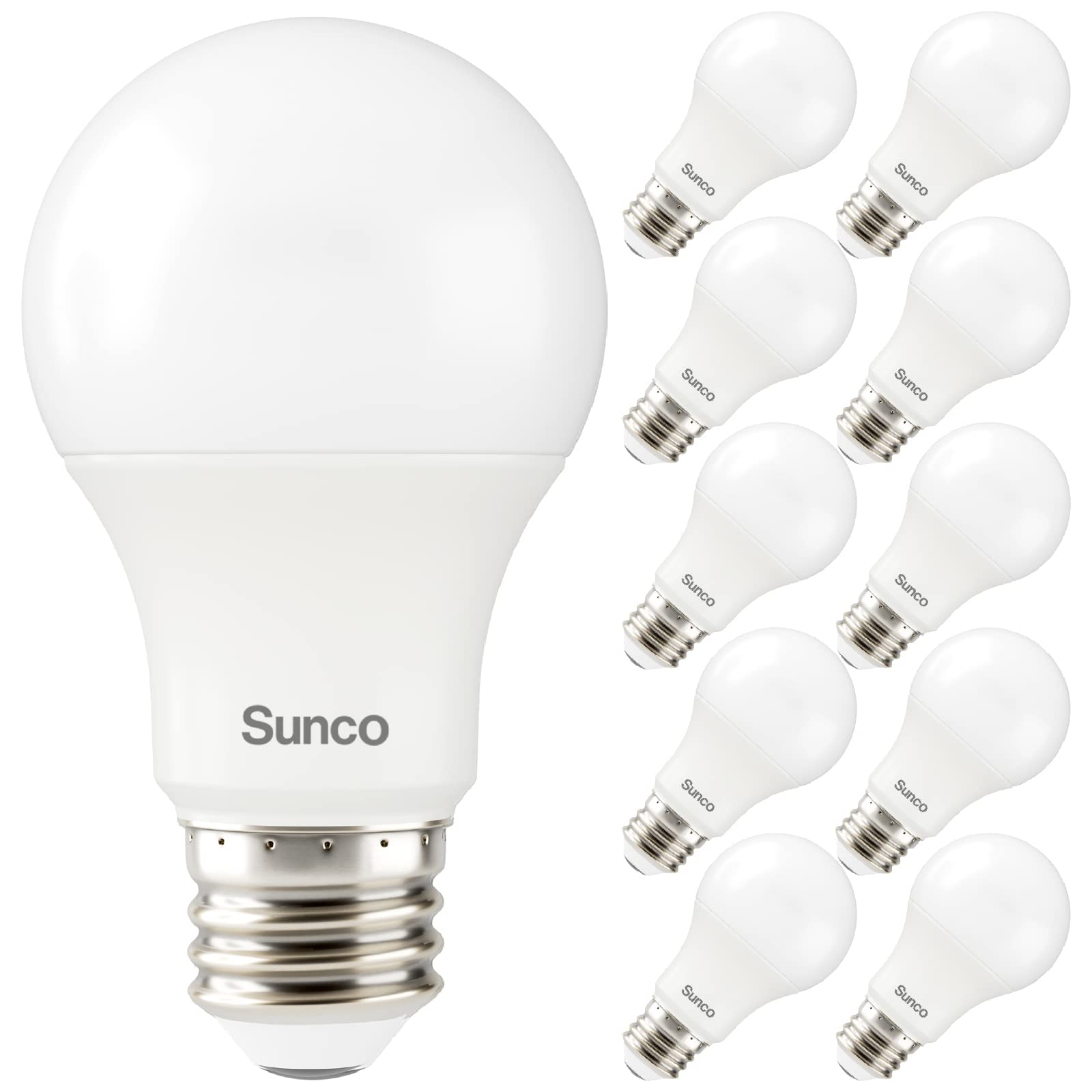 Sunco 10 Pack A19 Led Light Bulb 3W=40W, Dimmable 6000K Daylight Deluxe 250 Lm E26 Medium Base, Indoor Outdoor, Super Bright, In