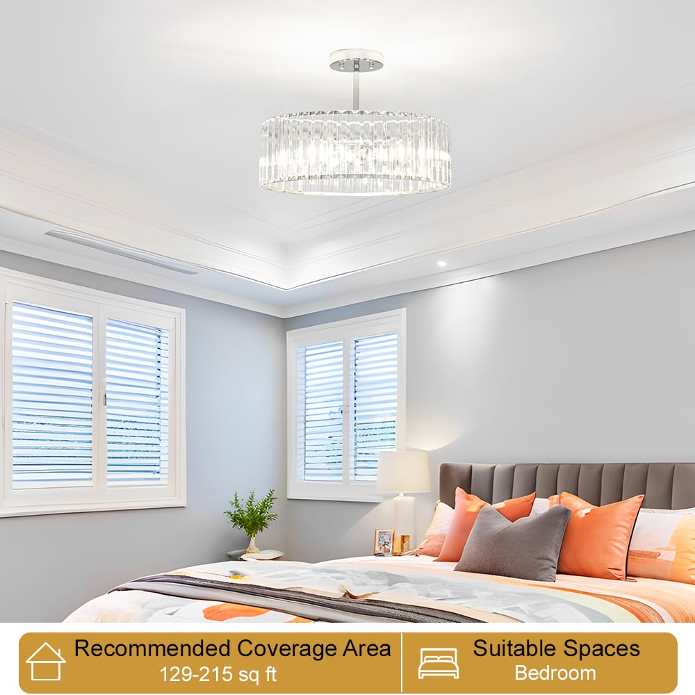 Lxybcce Modern Crystal Ceiling Light Fixture  Semi Flush Mount Ceiling Light  Chrome Hallway Lighting Fixtures Chandelier  Crystal Chandelier For Kitchen Bedroom Dining Room Closet  5-Light  16 Inch