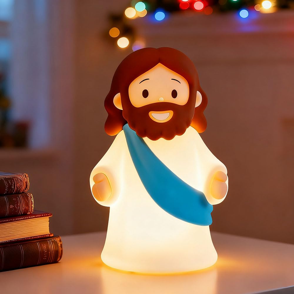 Kangten Chen Jesus Night Light Rechargeable Bedside Night Light Dimmable Silicone Led Light Ideal For Religious Gatherings  Gifts For Sunday School  Baptism Presents  Easter Egg Decorations (Blue)