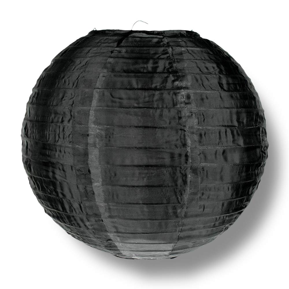 Quasimoon Paperlanternstore.Com 4 Inch Black Round Nylon Lantern, Even Ribbing, Hanging Decoration (10 Pack)