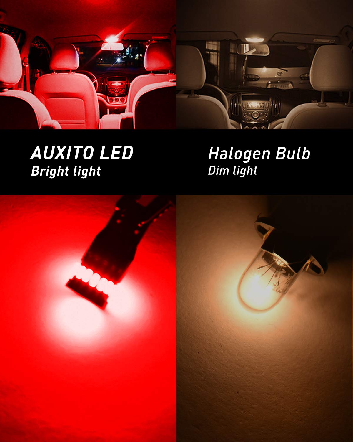 AUXITO 194 LED Bulbs Replacement Light Kit, 24-SMD Chipsets, T10 Model, Pack of 10, Red