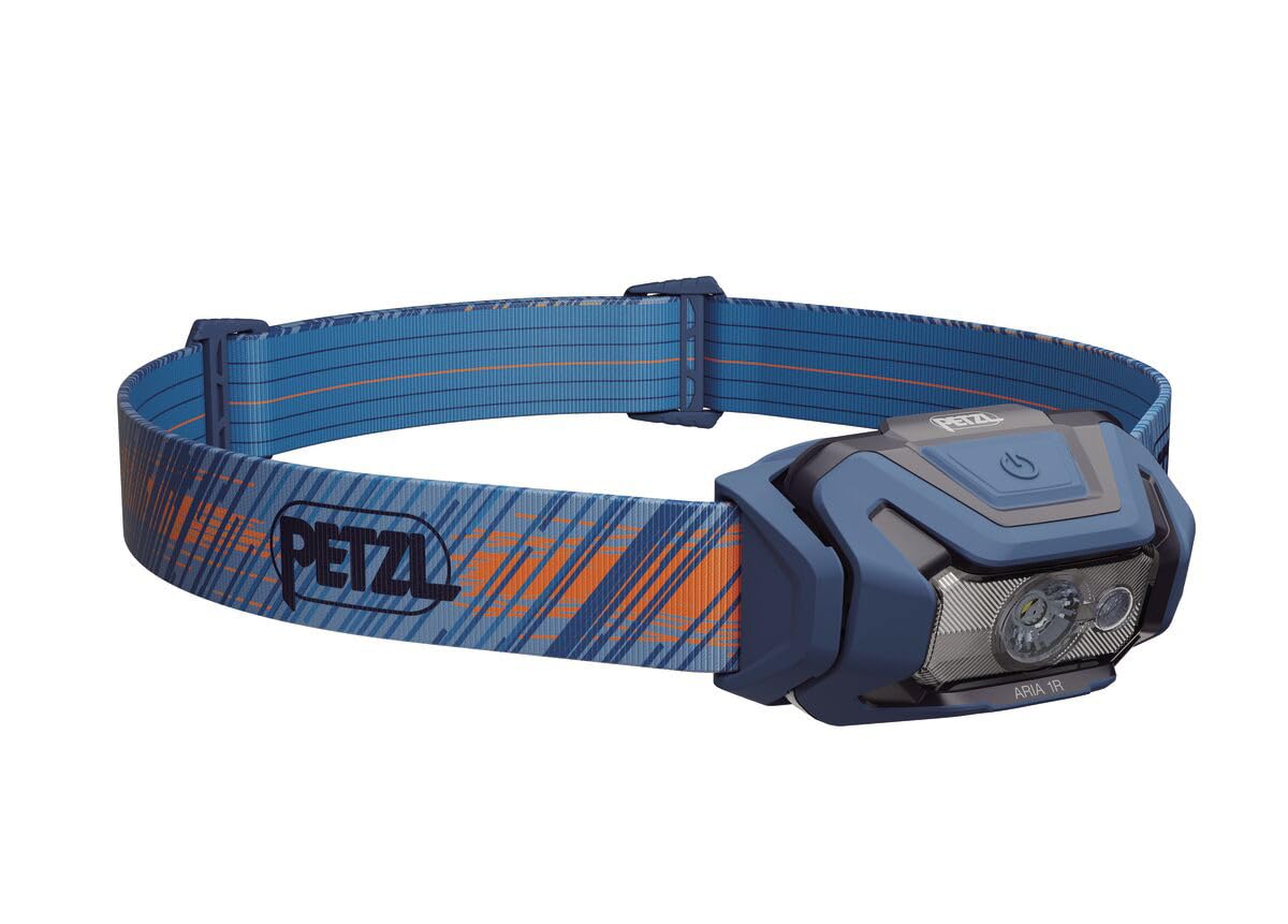 PETZL ARIA 1R RGB Headlamp - Lightweight & Rechargeable 475 Lumen Headlamp - Blue