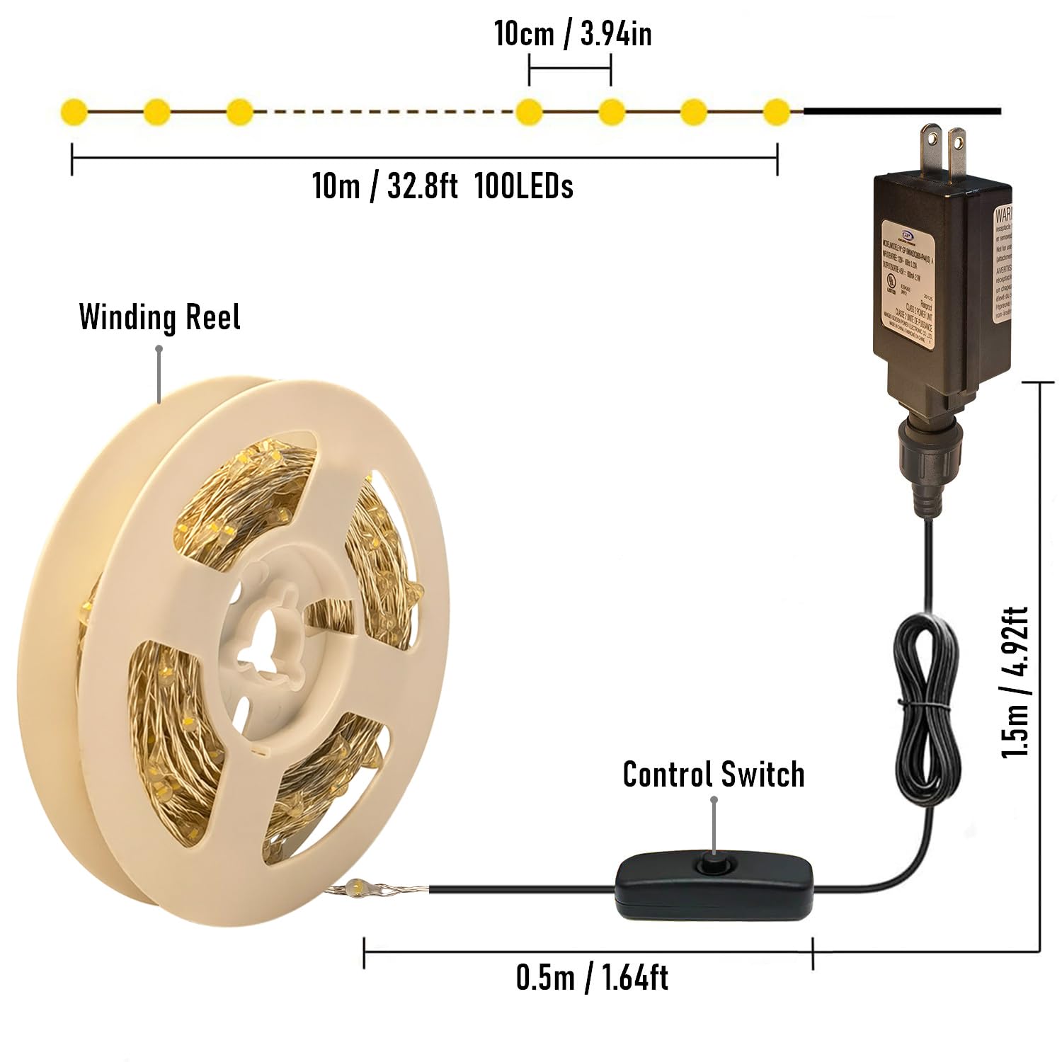 Ruichen 33Ft 100 Led Plug-In Fairy Lights, Warm White Waterproof Copper Wire For Indoor/Outdoor