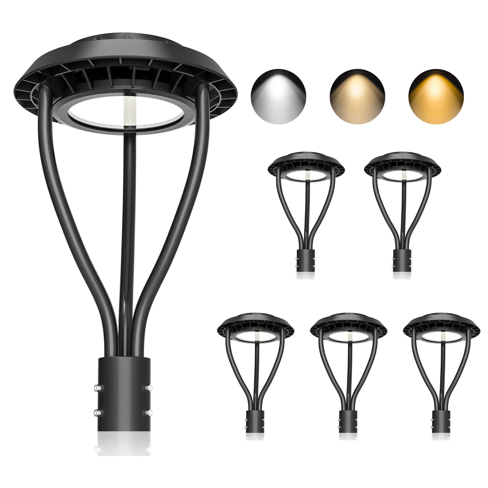 KUKUPPO 6Pack 100W LED Post Top Light ETL&DLC Listed 14000Lm Adjustable CCT 3000K/4000K/5000K, Adjustable Wattage 100W/80W/60W O