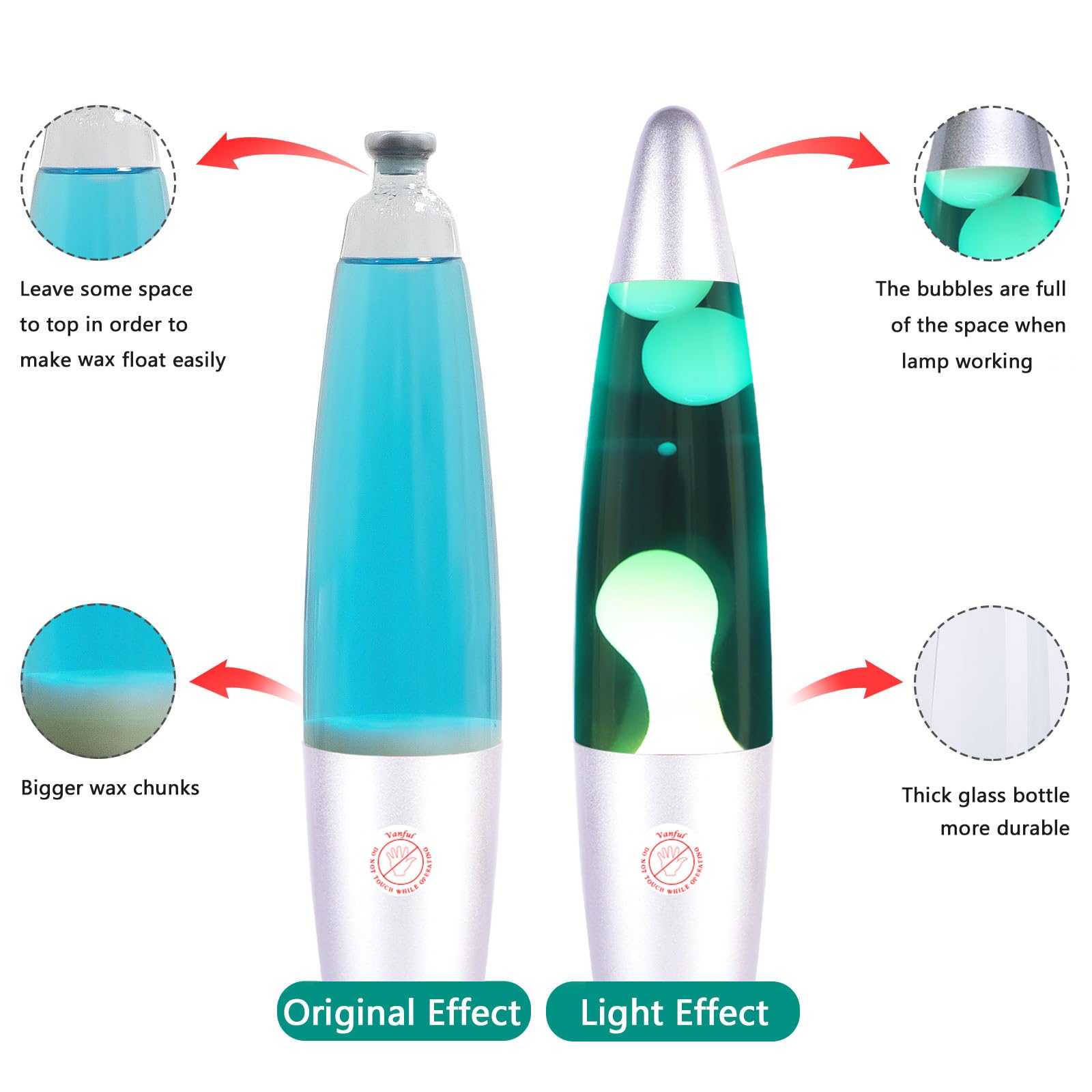Vanful Blue Liquid Motion Lamp, Aluminum Base, 13in Night Light, Blue Water with White Wax, Includes 25 Watt Bulb