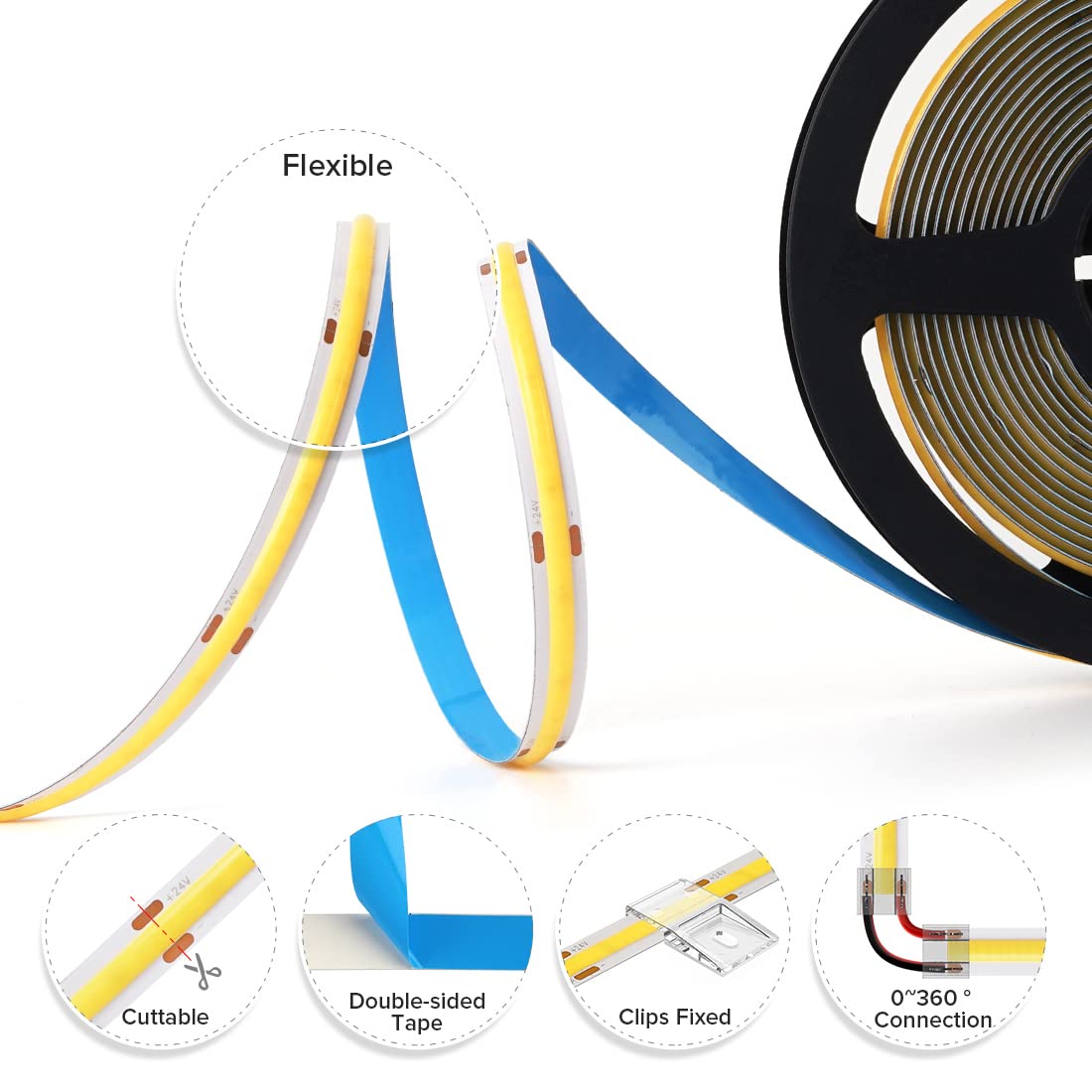 Btf-Lighting 32.8Ft Fcob Cob Led Strip 528Led/M Cool White 6000K Cri 90+ Flexible Indoor Lighting, 14W/M, Dc