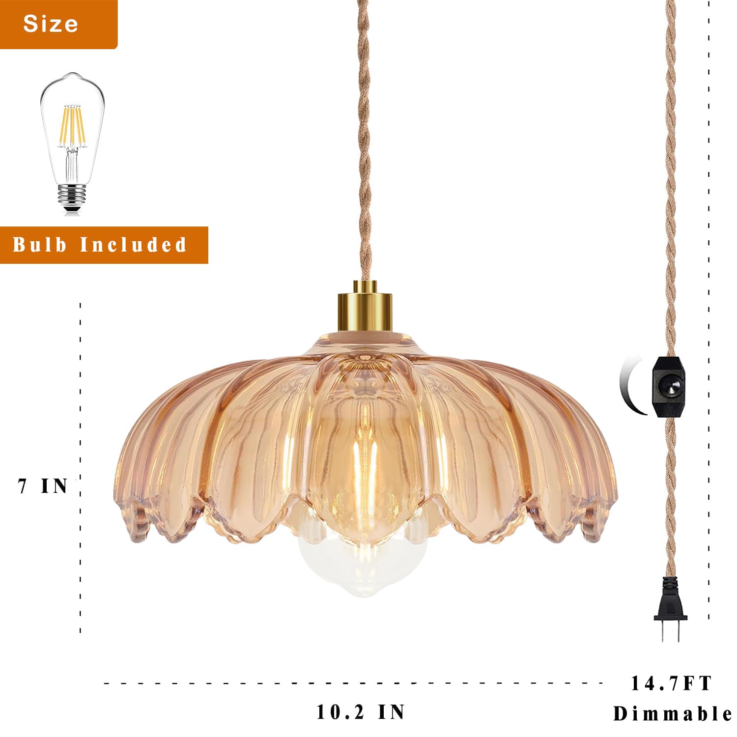 QIYIZM Pendant Light Amber Glass Mid Century Modern Dimmable Chandelier 11in Green
