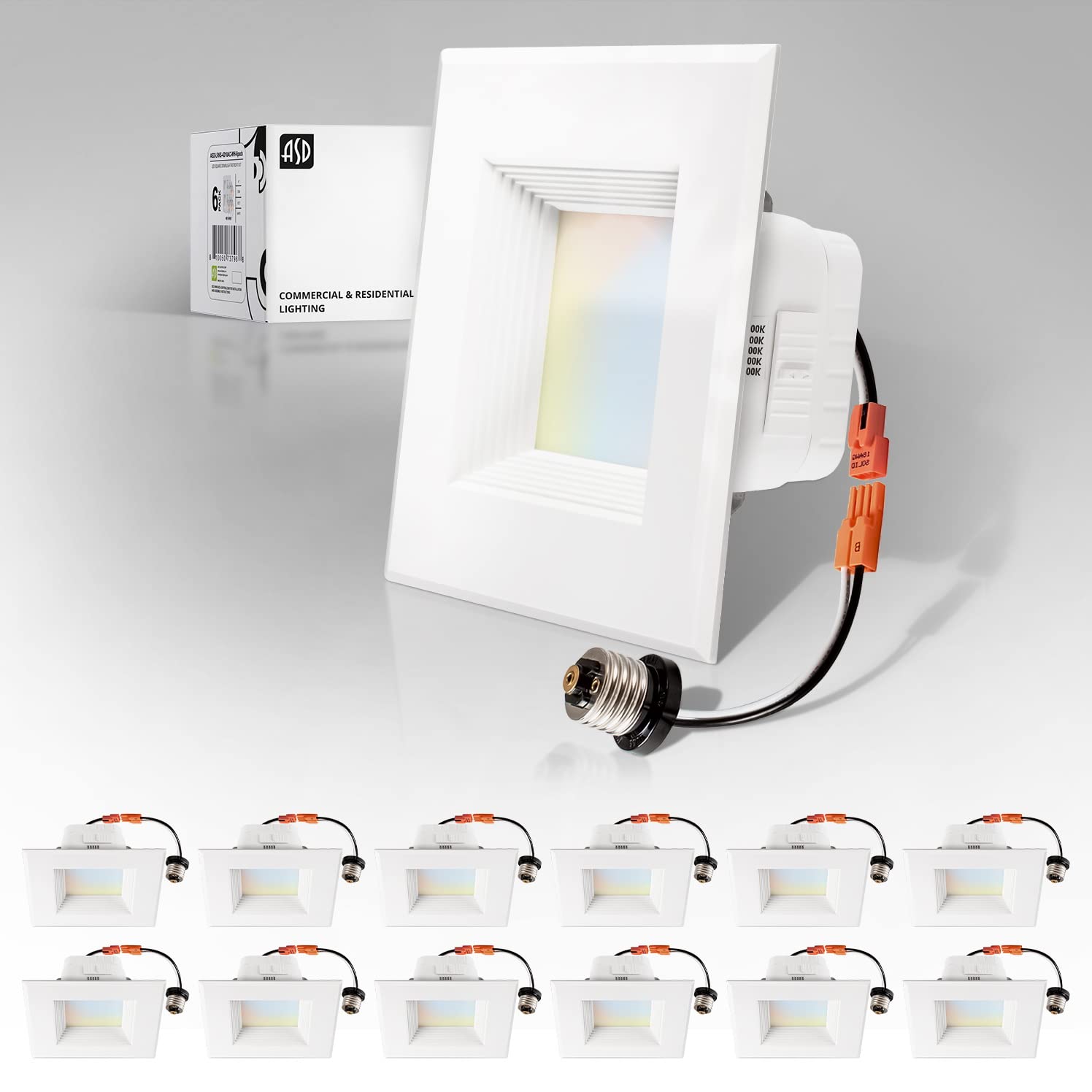 ASD LED Recessed Lighting 4 Inch Selectable 2700K/3000K/3500K/4000K/5000K Dimmable Can Lights, Baffle Trim, 8.6W=40W, 709LM, Wet