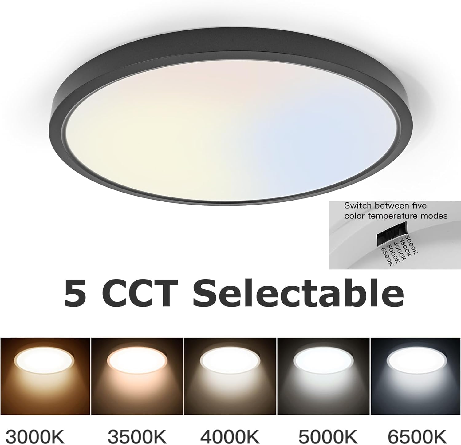 TALOYA LED Ceiling Light Fixture, 15.8 Inch, Black, 3 Color Temperatures (3000K/4000K/6000K), Model MOON-C2