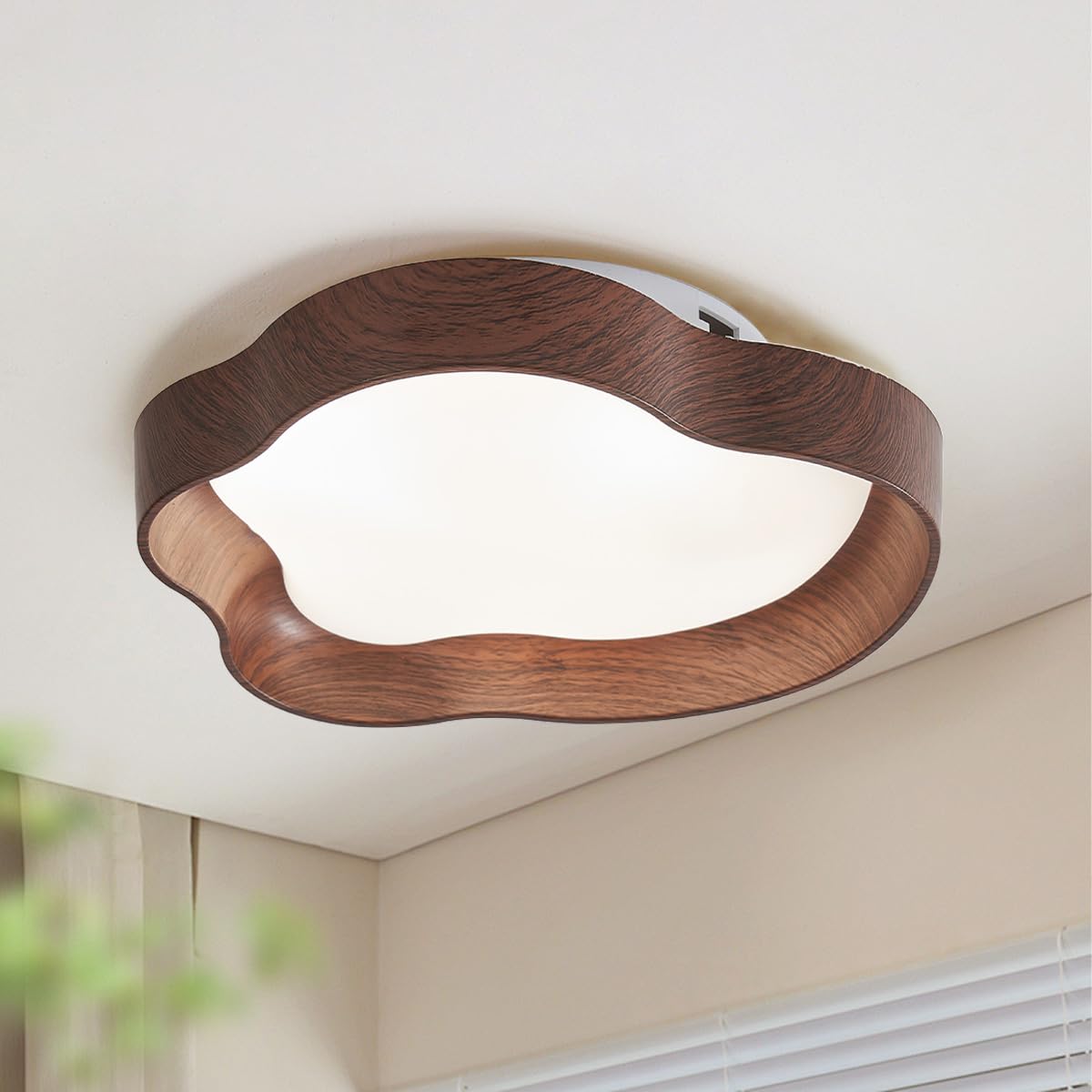 Dfxinyuan 11W Clouds Dimmable Hallway Light, 9in Modern Mini Flush Mount LED Ceiling Light, Walnut Color Close to Ceiling Lights