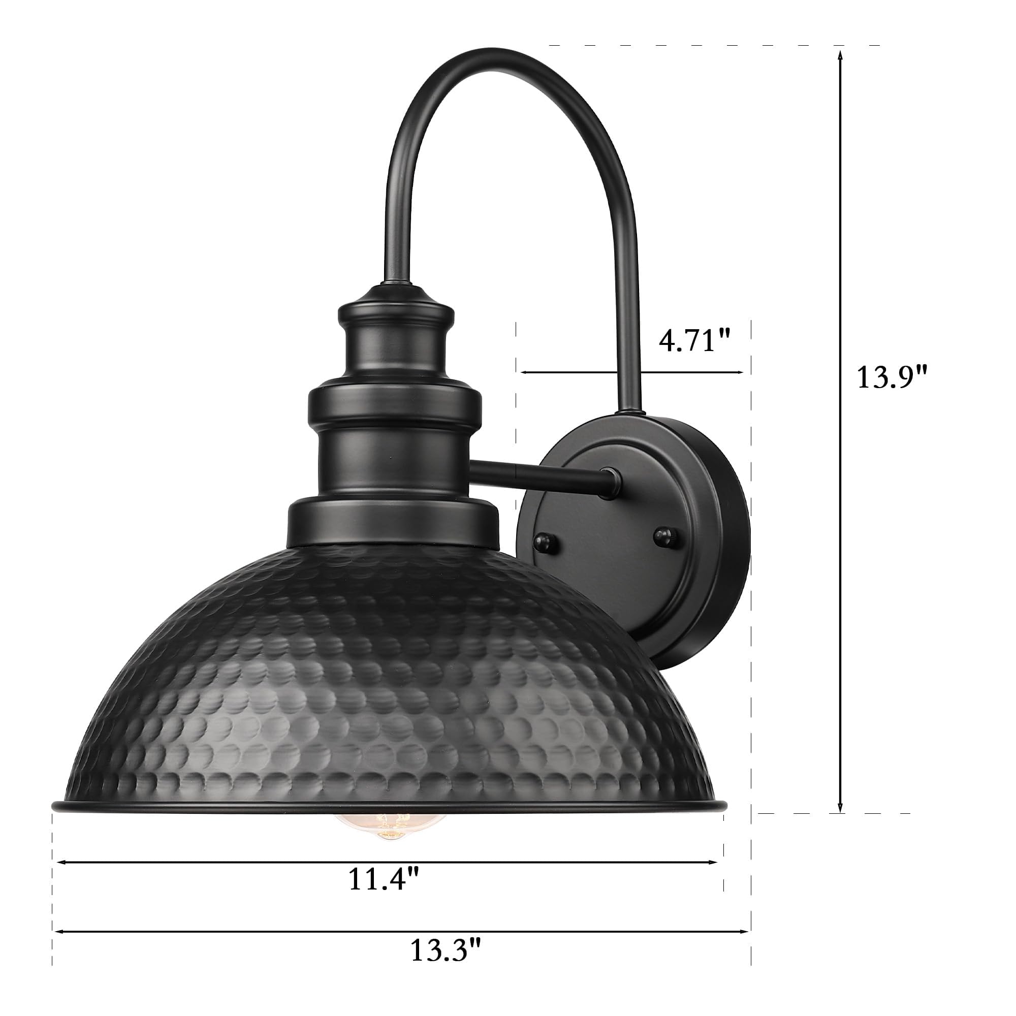 Casia Outdoor Barn Lights, Rustic Wall Sconce, 2 Pack, Black, Gooseneck Design, Model ZYW-003-CA
