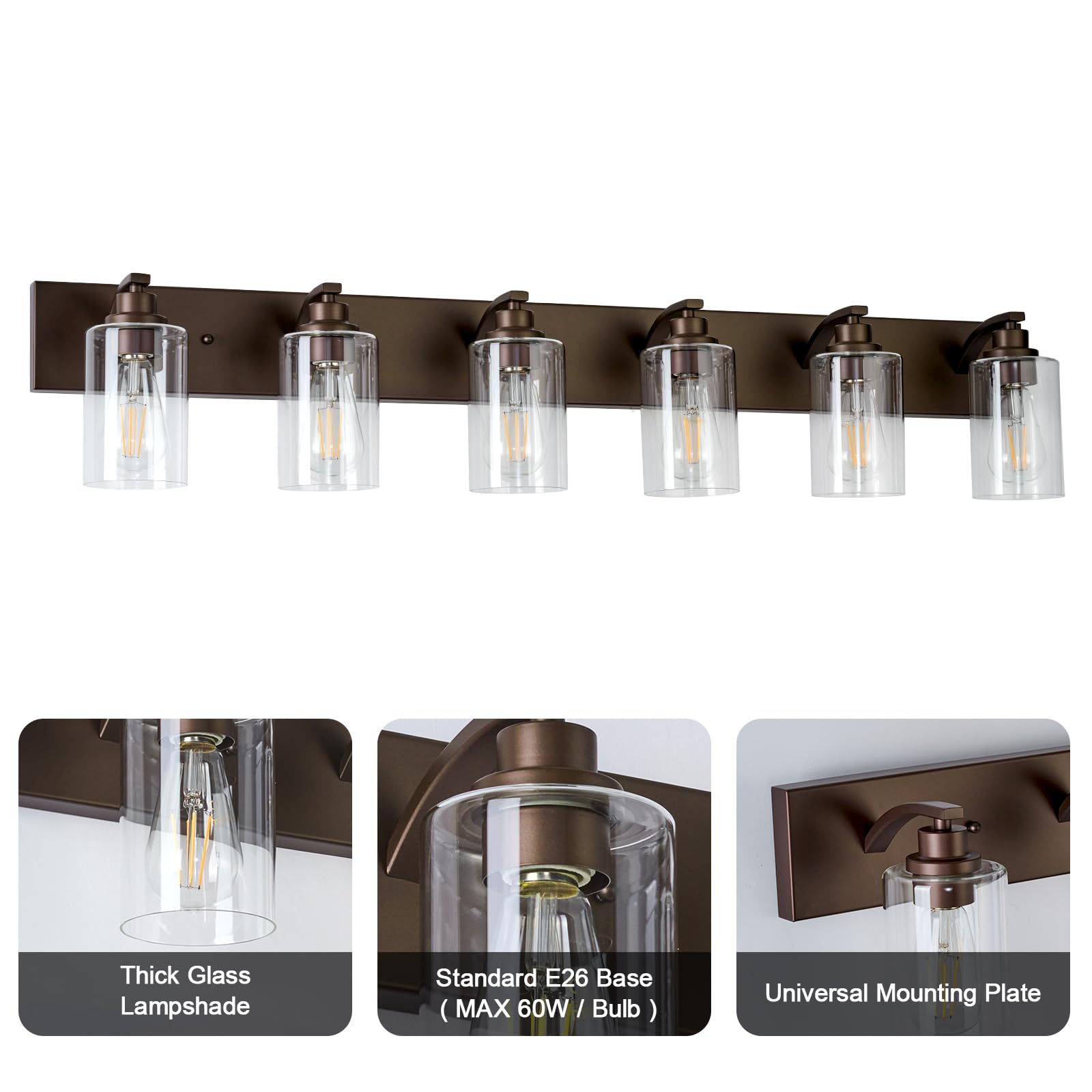 Alaislyc 6-Light Bathroom Light Fixtures Modern Orb Vanity Lights For Bathroom Lighting Fixtures Over Mirror With Clear Glass Shade For Cabinet Mirror Bedroom Hallway