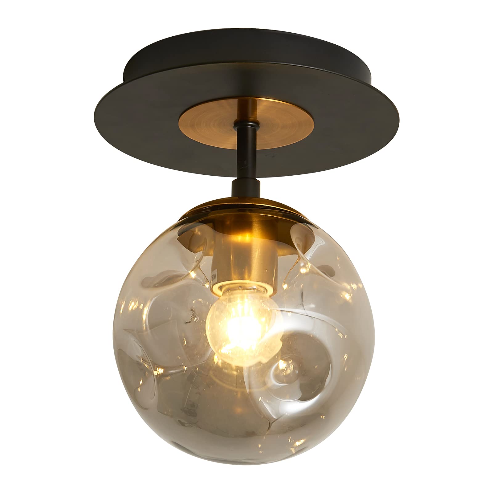 Szxykeji 1-Light Mini Glass Globe Ceiling Light, Modern Black Flush Mount Fixture For Hallway