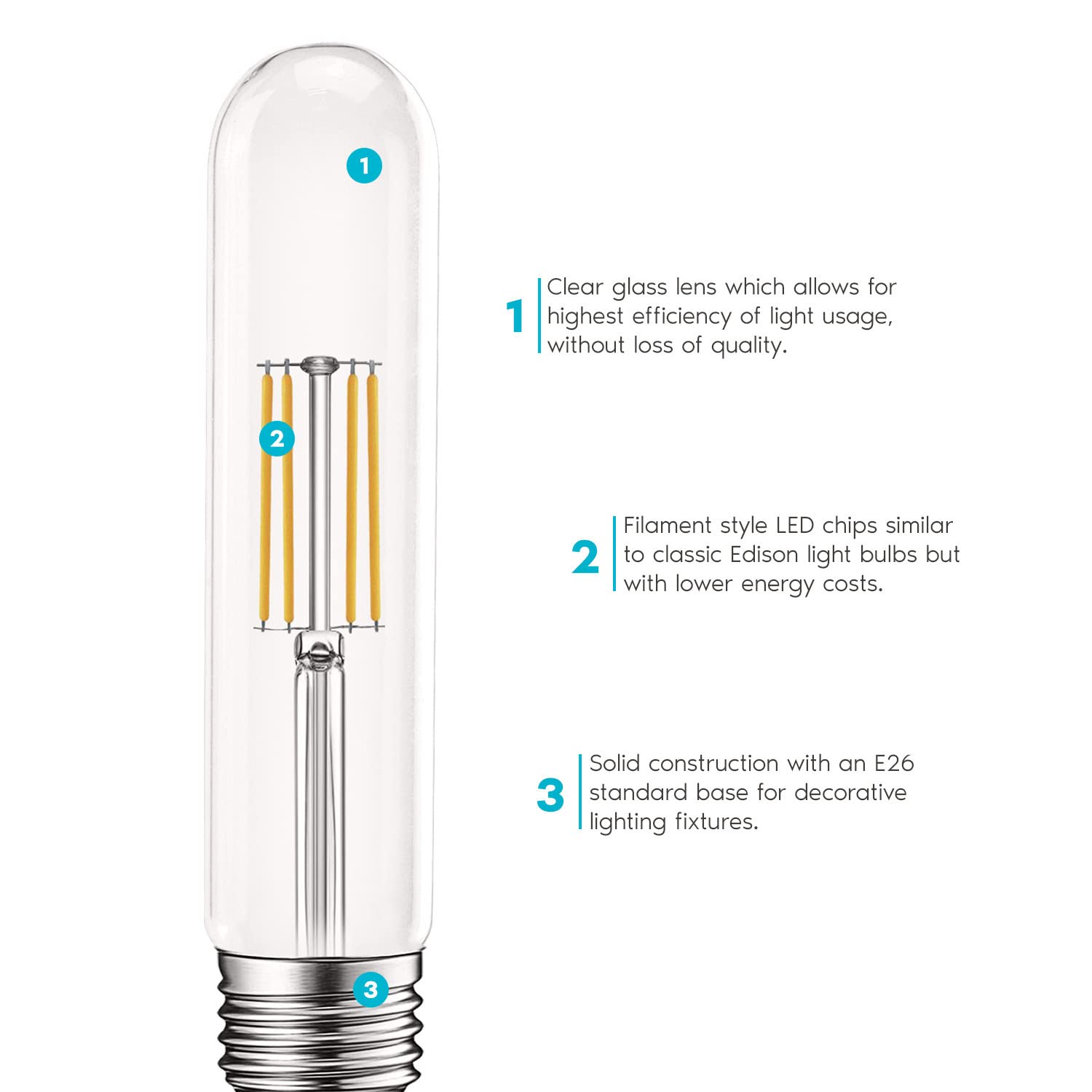 Luxrite Vintage T9 Led Tube Light Bulbs 60W Equivalent, 3000K Soft White, 550 Lumens, Dimmable Edison Tubular Light Bulbs 5W, Clear Glass, Led Filament Bulb, Ul Listed, E26 Standard Base (4 Pack)