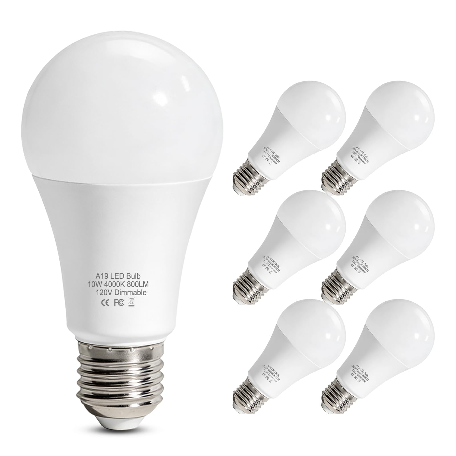 LEDBEFINE A19 LED Light Bulb Dimmable 60W Replacement Neutral White 4000K,800 Lumens, 20,000-Hour Lifetime, E26 Base 120V Lighti