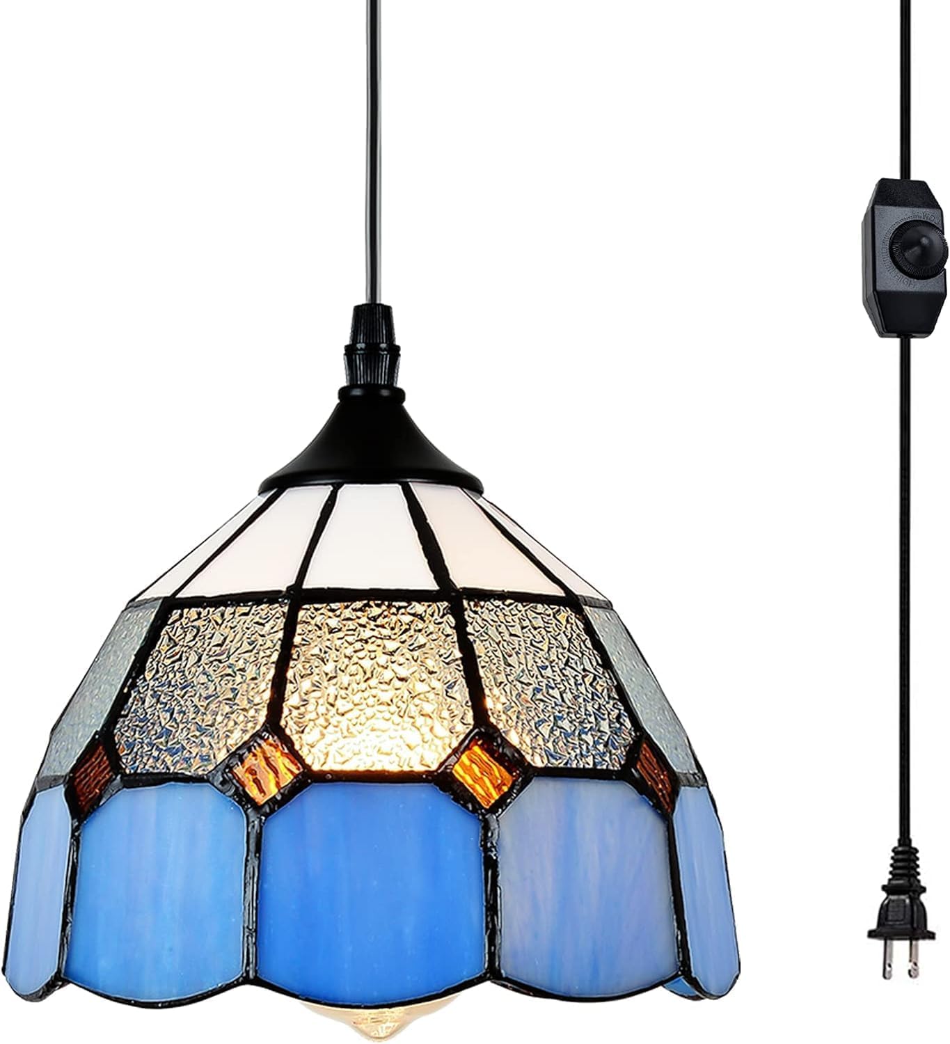 Stepeak Tiffany Style Mini Chandelier Pendant Light, 7.9in Width, Glass, Blue, Model 002, 16.4 Ft Cord, In-Line Dimmer Switch