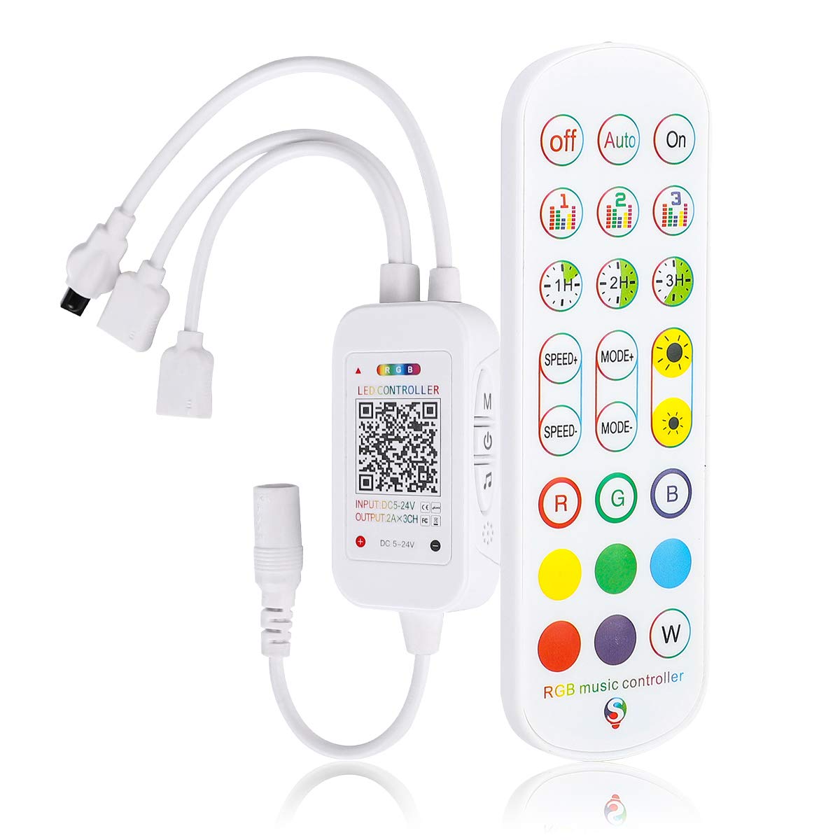 SUPERNIGHT RGB LED Strip Light Controller, APP Controlled, Bluetooth, Works with DC 5V-24V RGB Strips, White