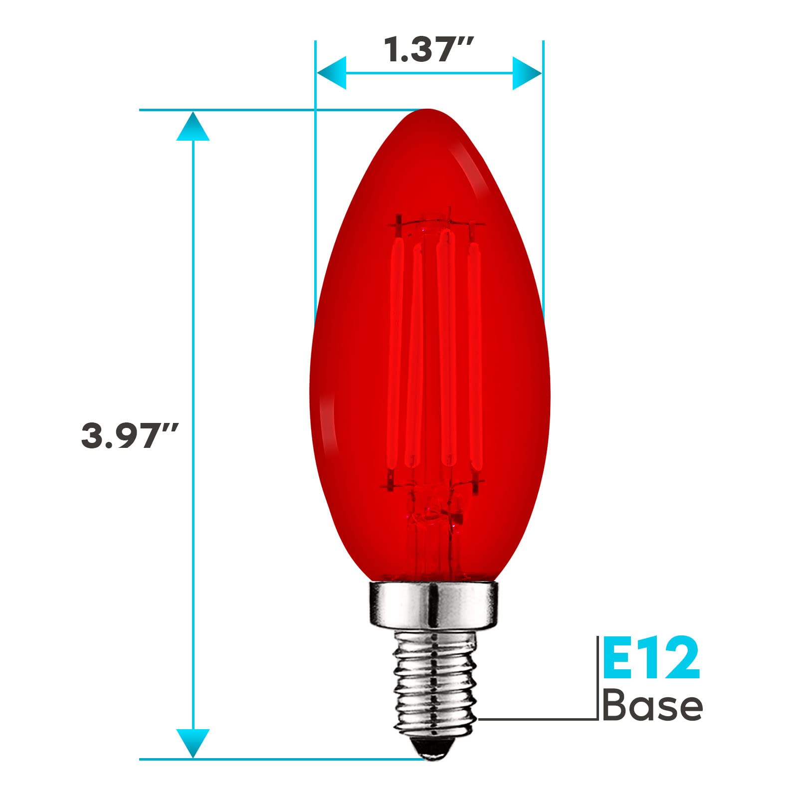LUXRITE E12 LED Filament Red Light Bulbs, 4.5W, Glass, 4 Count, Model LR21740-4, Indoor Outdoor Decoration