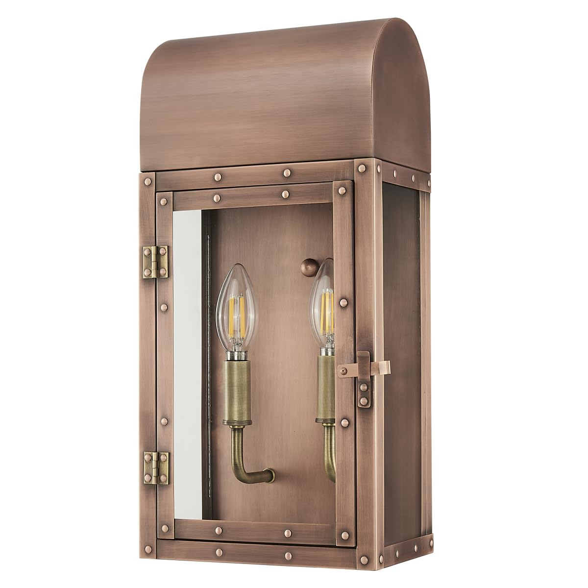 Acclaim Lighting 1012CP | Antique Copper Two Light Dimmable Wall Mounted Outdoor Wet Rated Lantern with Clear Glass | Hand Craft