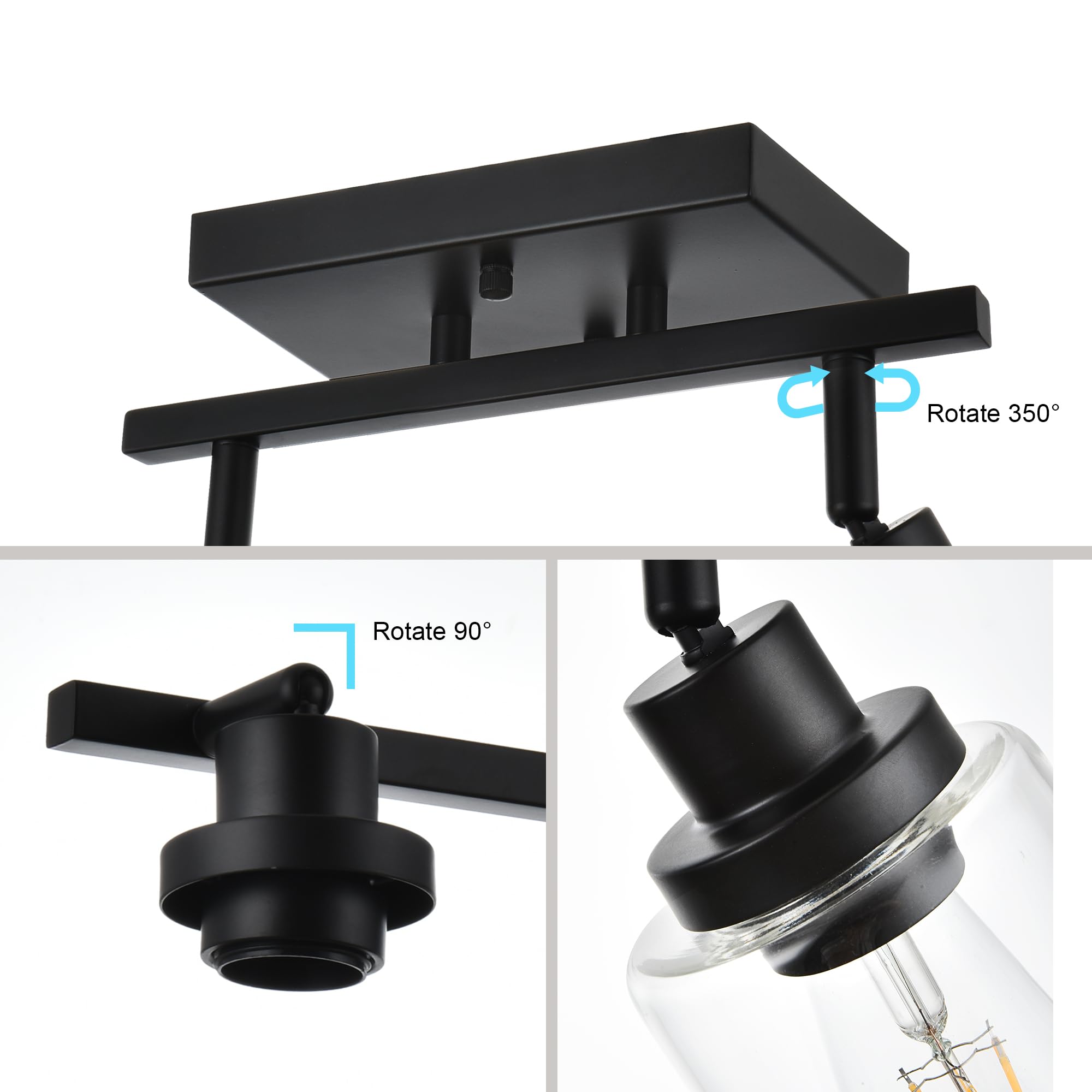 Wanluce 5-Light Track Lighting Kit Black Track Lighting Fixtures Bathroom Wall Sconces Ceiling Mount Kitchen Tracking Lights  Rotatable Spotlight With Clear Glass Shade For Kitchen Shop Hallway