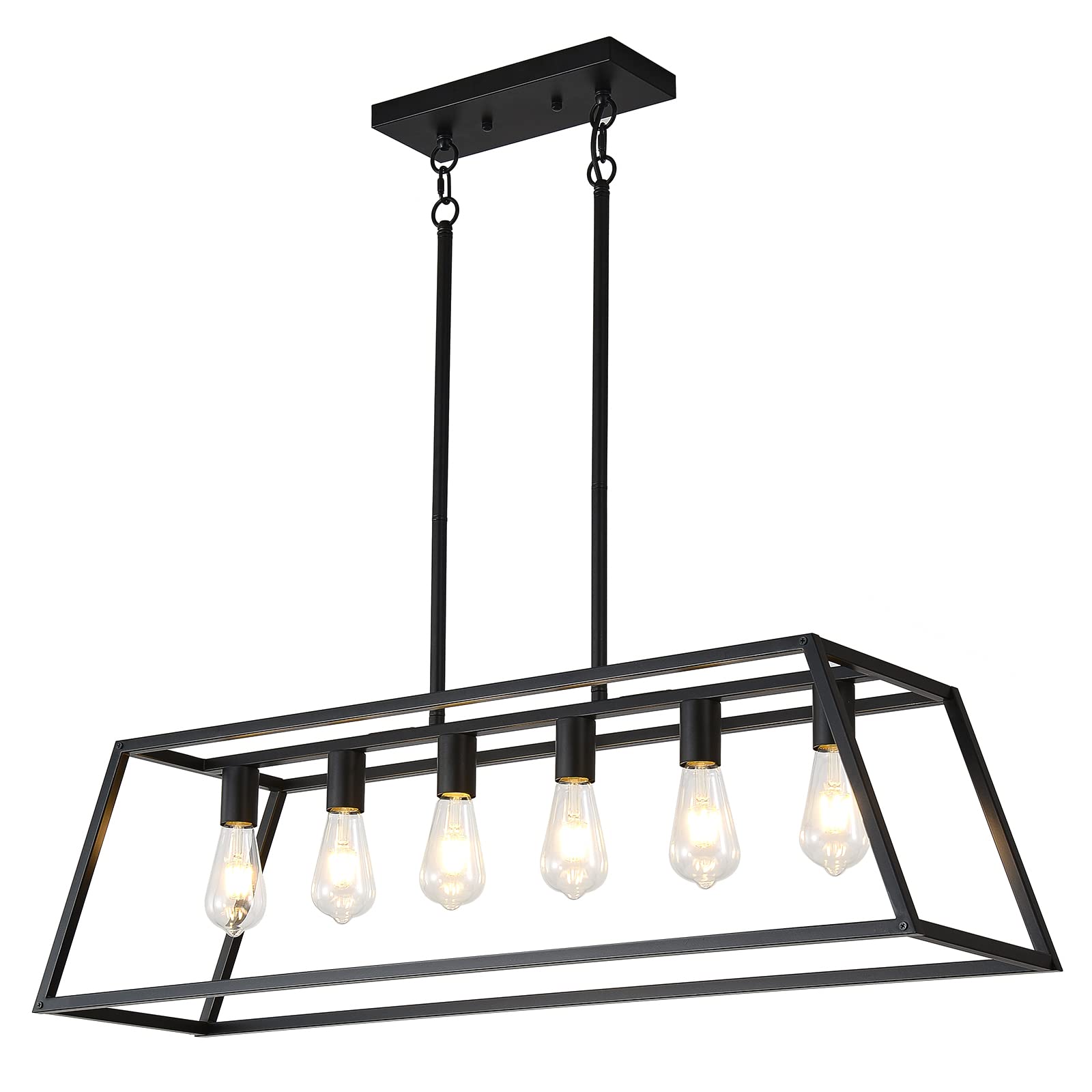 HQZBPT Farmhouse Rectangle Chandeliers for Dining Rooms, Modern Linear Hanging Light Fixture Matte Black 6-Light Industrial Pend
