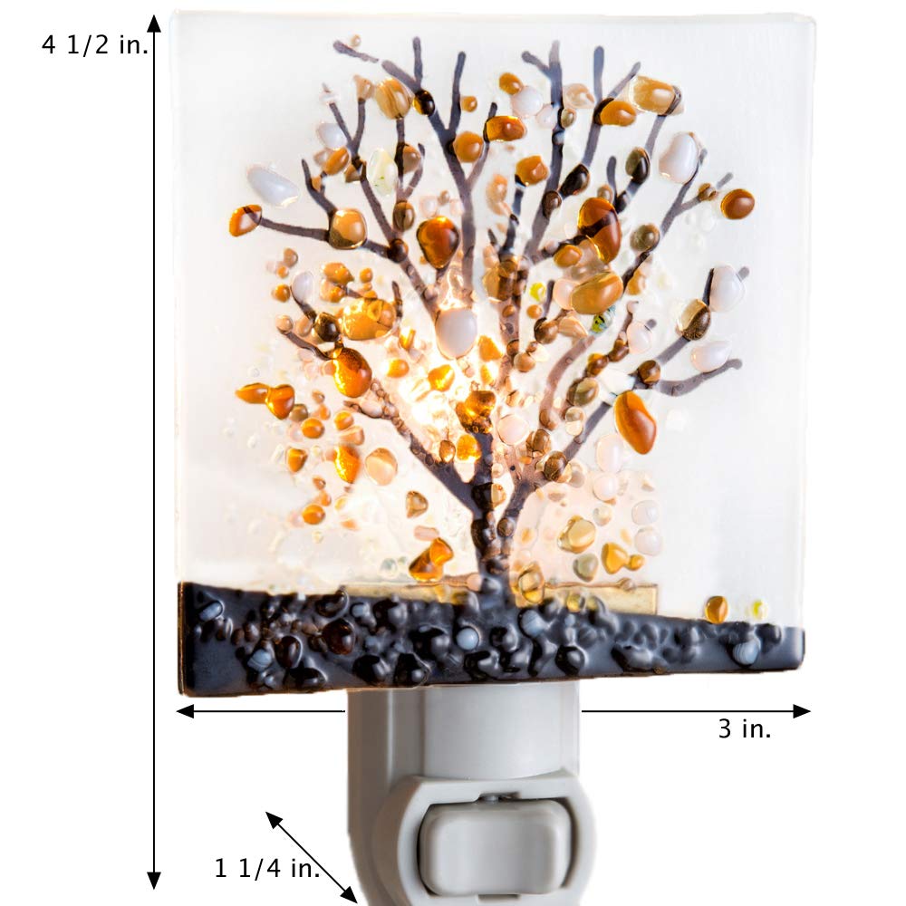 J Devlin Glass Art Stained Glass Night Light, Autumn, Fall Tree, Nature, Cabin, Plug In Nightlight For Bedroom/Bathroom/Stairway