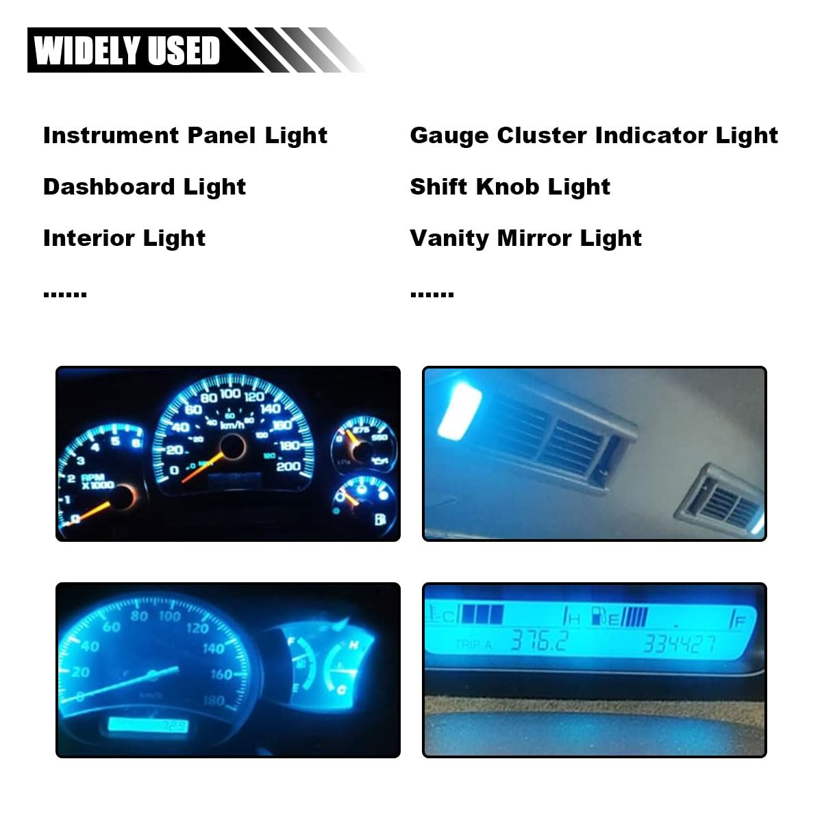 JOYCOURT LED Light Bulbs for Car Dash Instrument, 10PCS T10 194 168, Ice Blue, Twist Lock Socket, Plastic Material