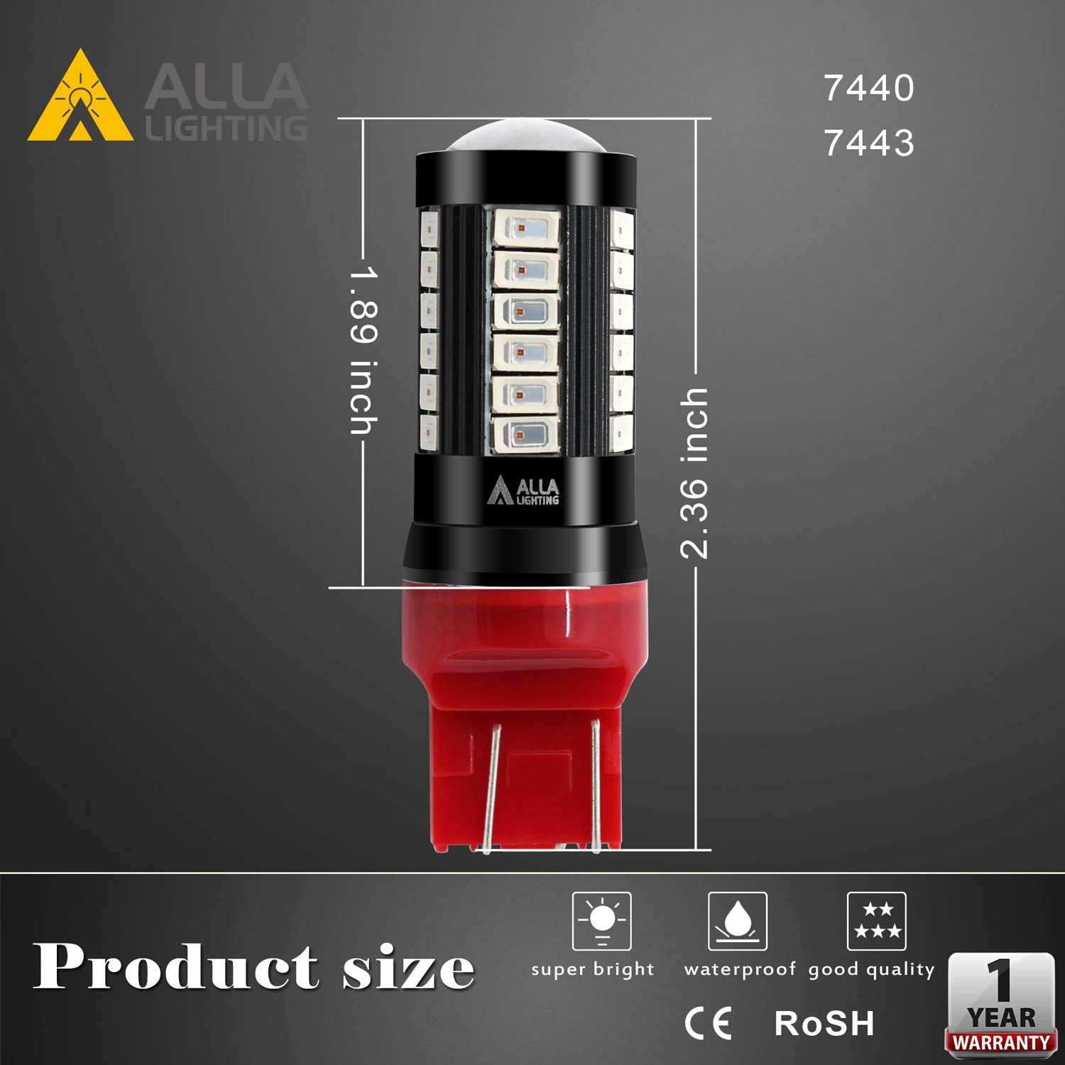 Alla Lighting 2800Lm T20 Wedge 7440 7443 Led Bulbs, Red Brake Tail Lights/Turn Signal Blinker Lamps 7444 7440Ll 7443Ll Xtreme Su