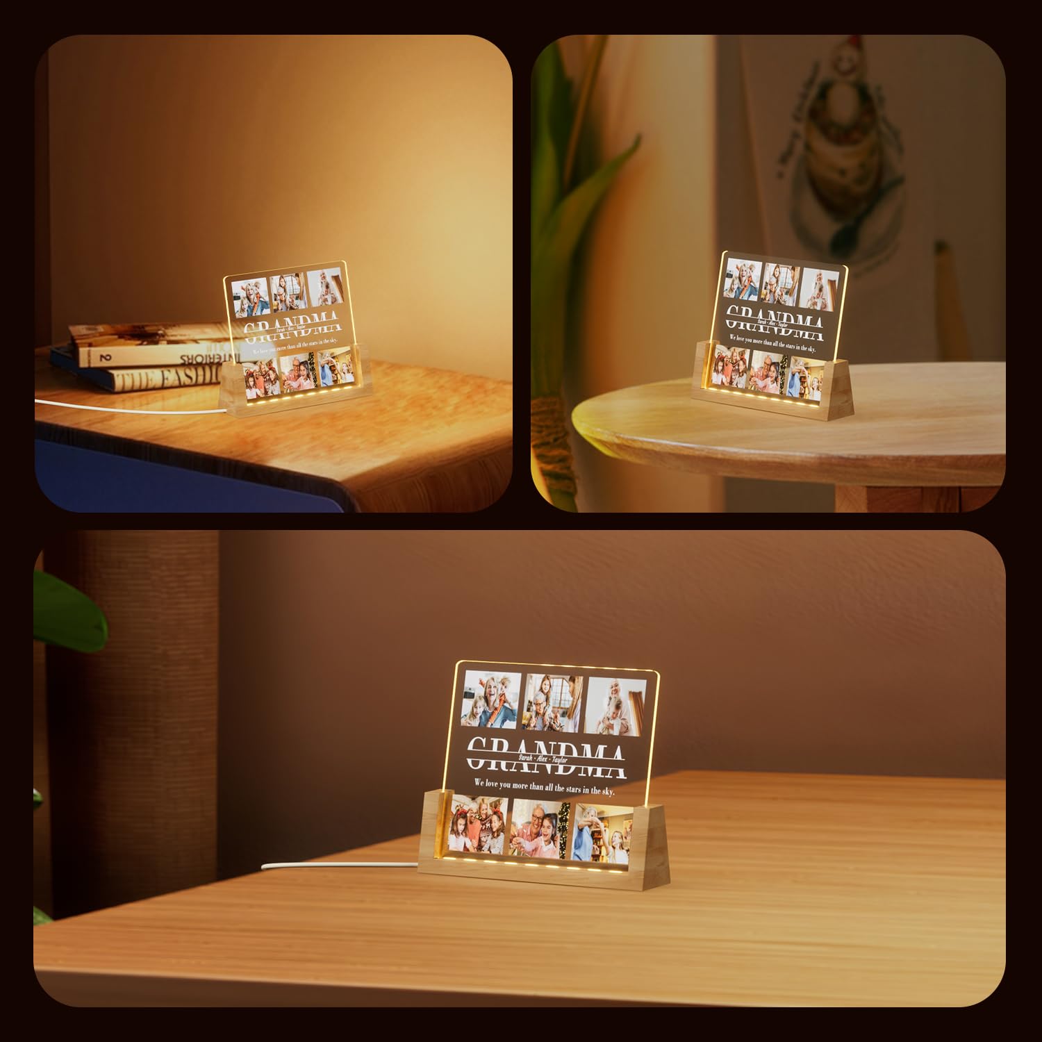 Ecavboc Personalized Gifts For Grandma From Grandchildren, Customized Acrylic Plaque With Photos Text,Custom Picture Night Light