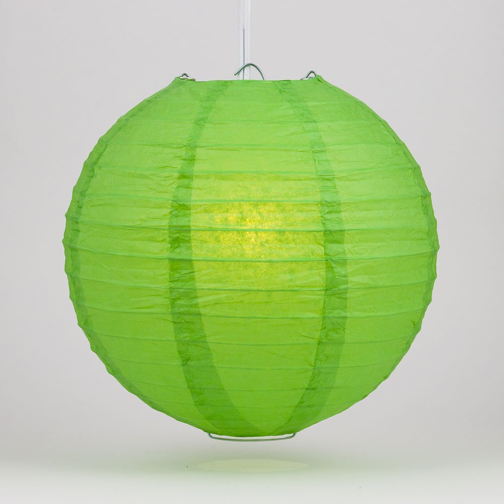 Luna Bazaar Premium Paper Lantern Lamp Shade (12-Inch, Parallel Ribbed, Grass Green) - Chinese/Japanese Hanging Decoration - For