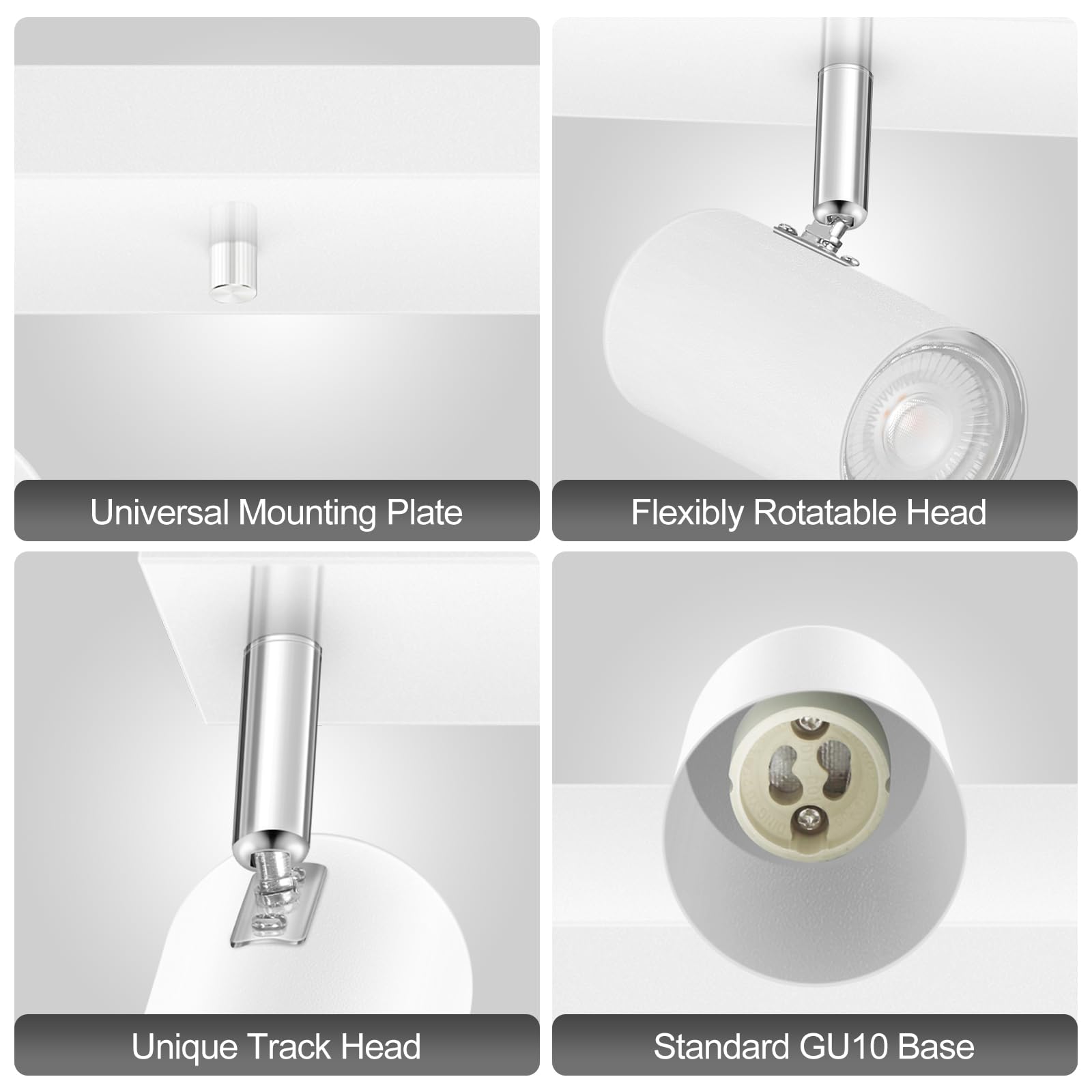 Plug In Track Lighting, Led Track Light Kit, White 5-Light Large Track Lights For Kitchen, 15 Ft Cord,5 Way Ceiling Spotlight, R