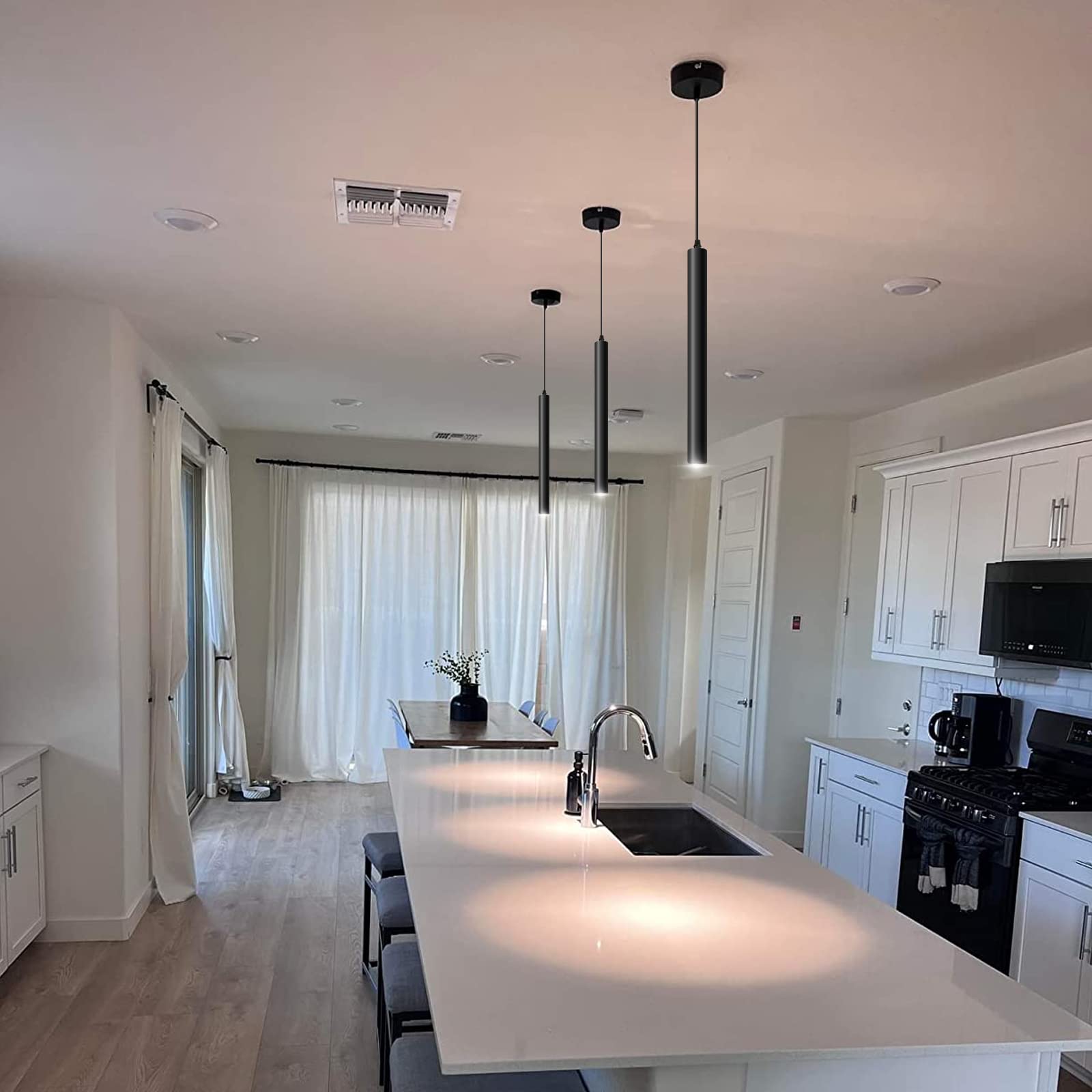 Okeli Modern Pendant Lights, Black Pendant Light Fixture, Led Minimalist Strip Pendant Lighting For Kitchen Island Bar,15Inch,40