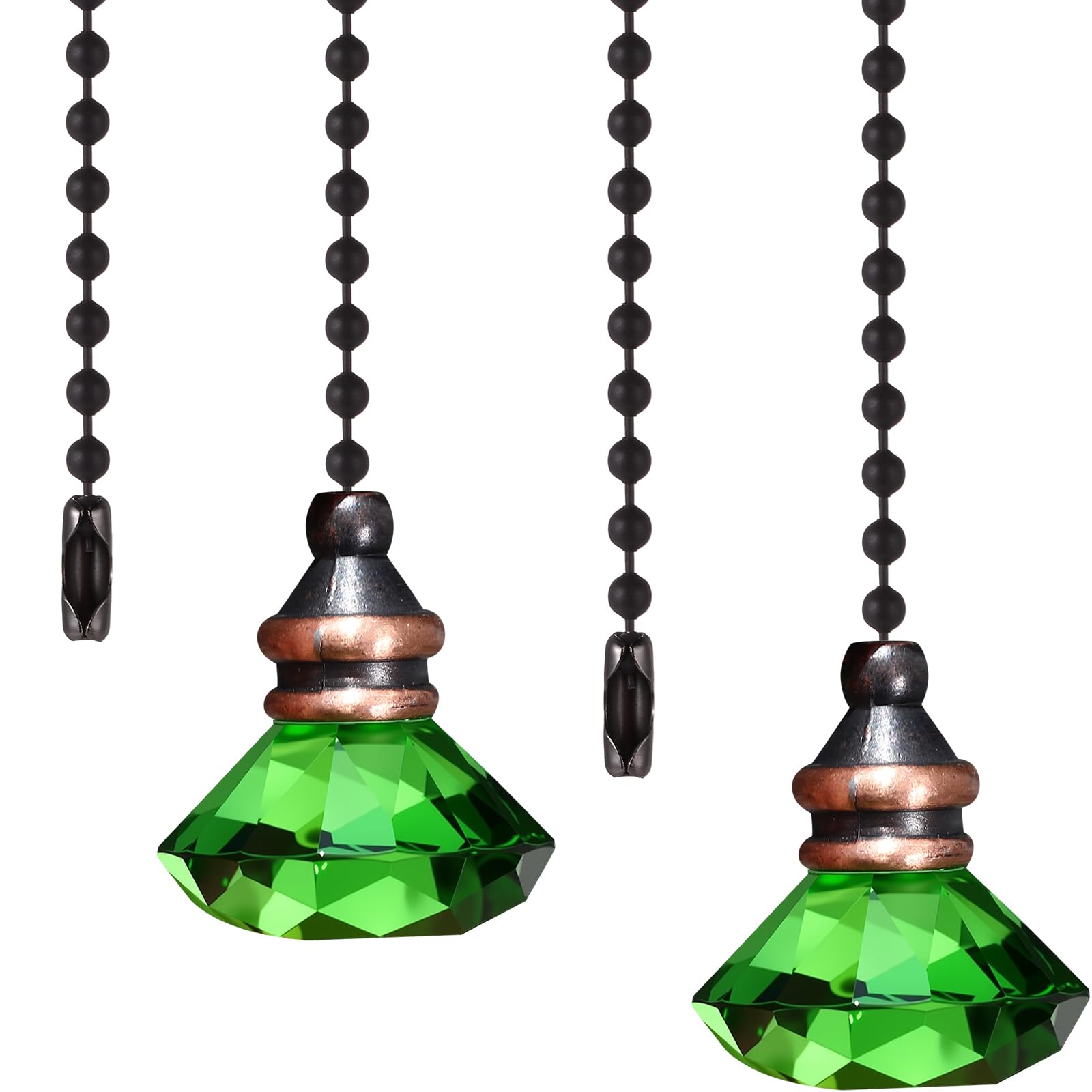 JOVITEC 2 Pieces Pull Chain Ceiling Fan Ornaments Light Crystal Pull Chain Extension Decorative, 1 Meter Long Each(Green Color)