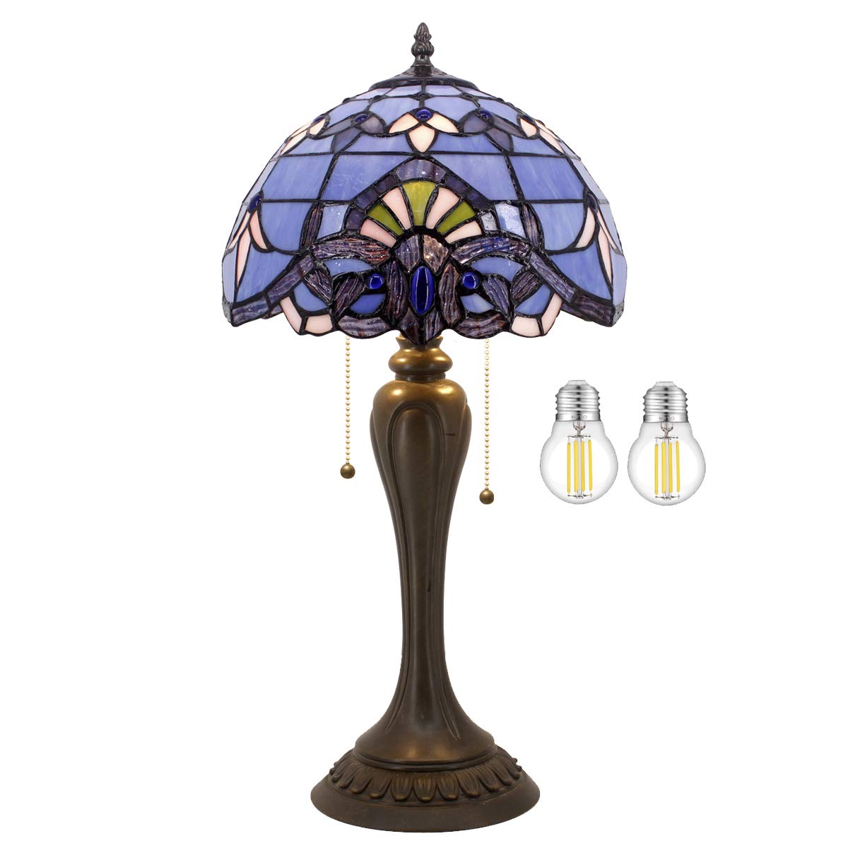 WERFACTORY Tiffany Lamp Stained Glass Table Lamp 12X12X22 Inches Blue Purple Baroque S003C Series for Bedroom Living Room Office