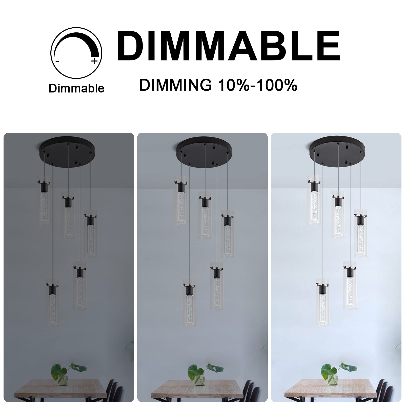 votag LED Pendant Light, 5-Light Over Island, Black Aluminum Model PI-0172A5R-40W-BK