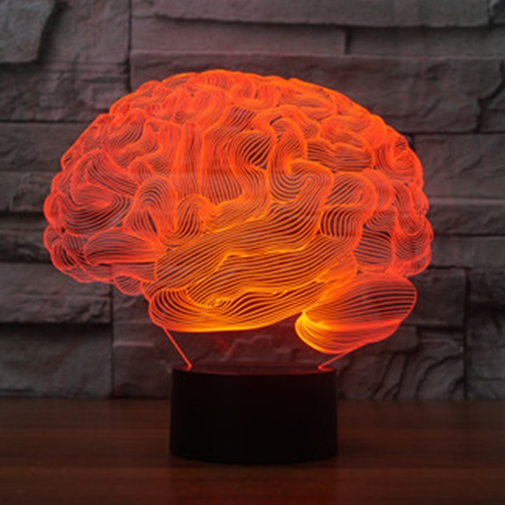 YTDZLTD 3D Brain Night Light - 16 Colors, USB Power, Remote Control, Touch Switch, LED Table Lamp, Ideal for Decor