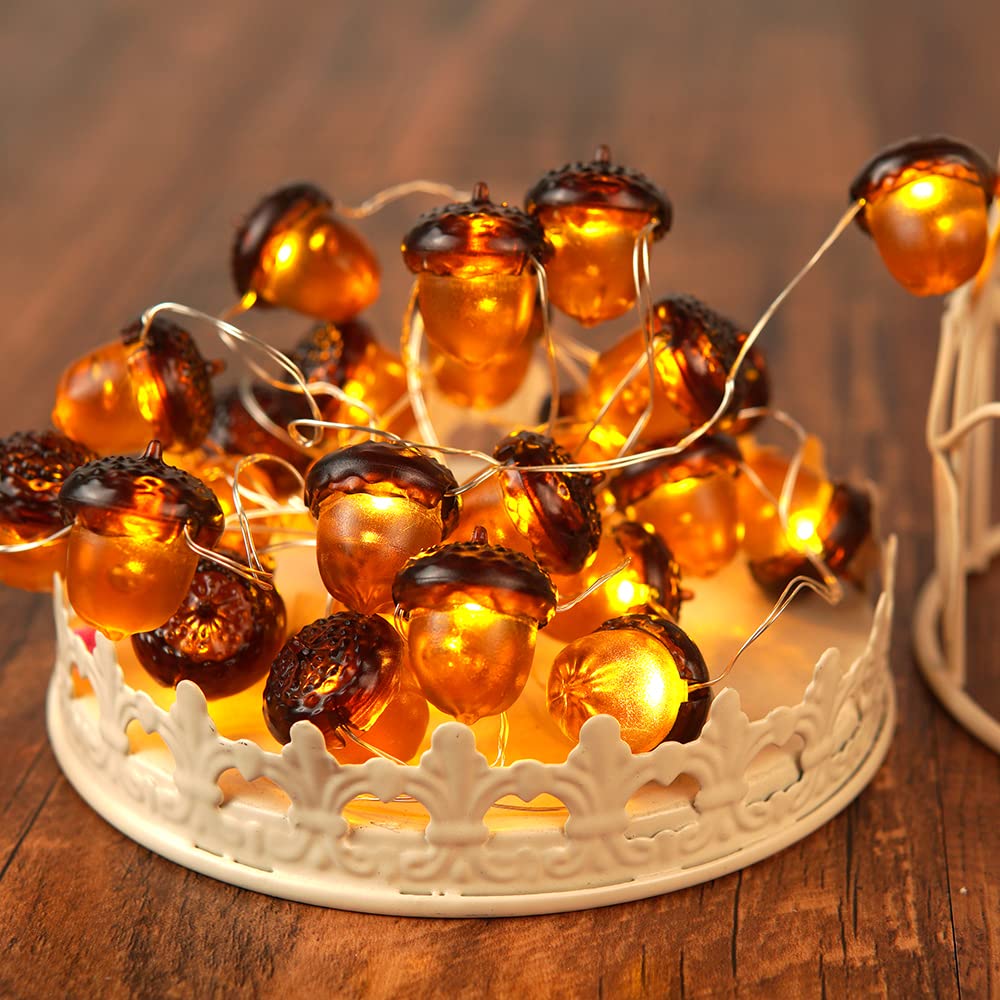 Kaisnova 3D Acorn Fall Decor Harvest String Lights Battery Powered With Remote And Timer 10Ft 30 Leds Thanksgiving Decorations Lights For Home Party Autumn Christmas Tree Lights