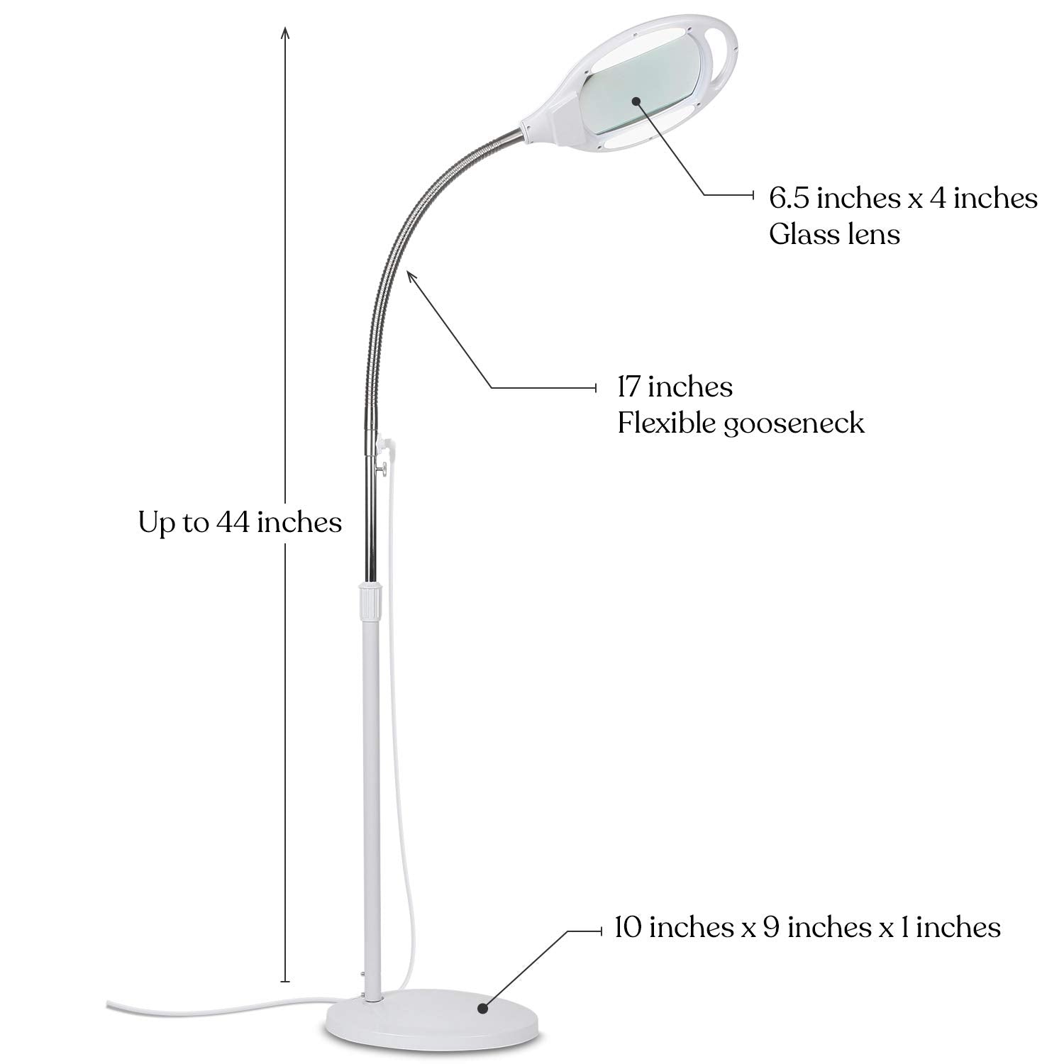 Brightech LightView Pro Magnifying Floor Lamp, 5 Diopter (2.25x), White, with LED Light and Sturdy Base for Estheticians, Crafts, Sewing
