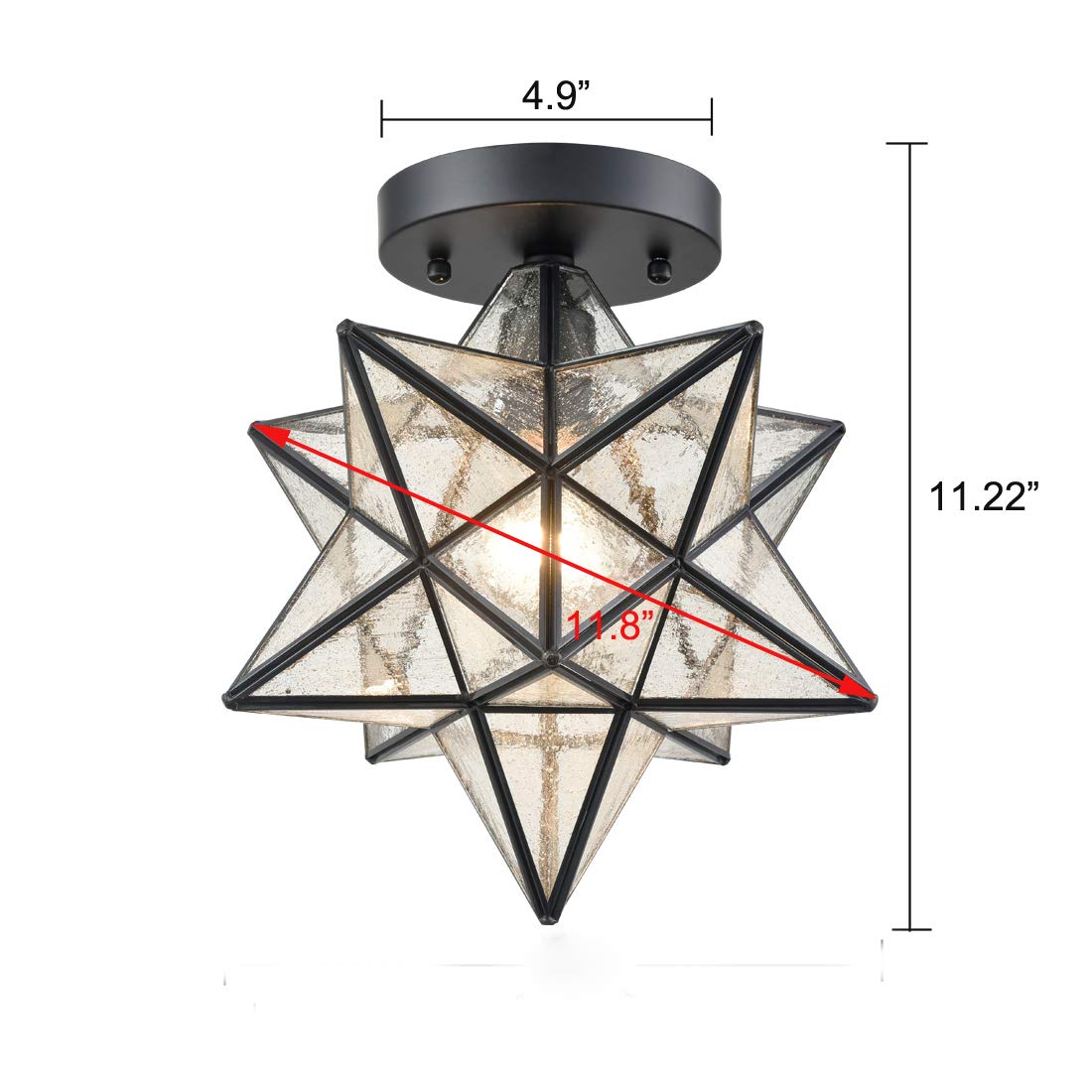 AXILAND Moravian Star Flush Mount Ceiling Light Seeded Glass 12in Black for Living Room Bedroom Bathroom Hallway